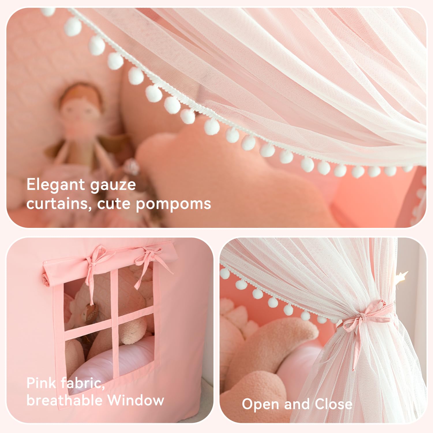 Princess Play Tent with Mat and Dual-Layer Curtain - Pink