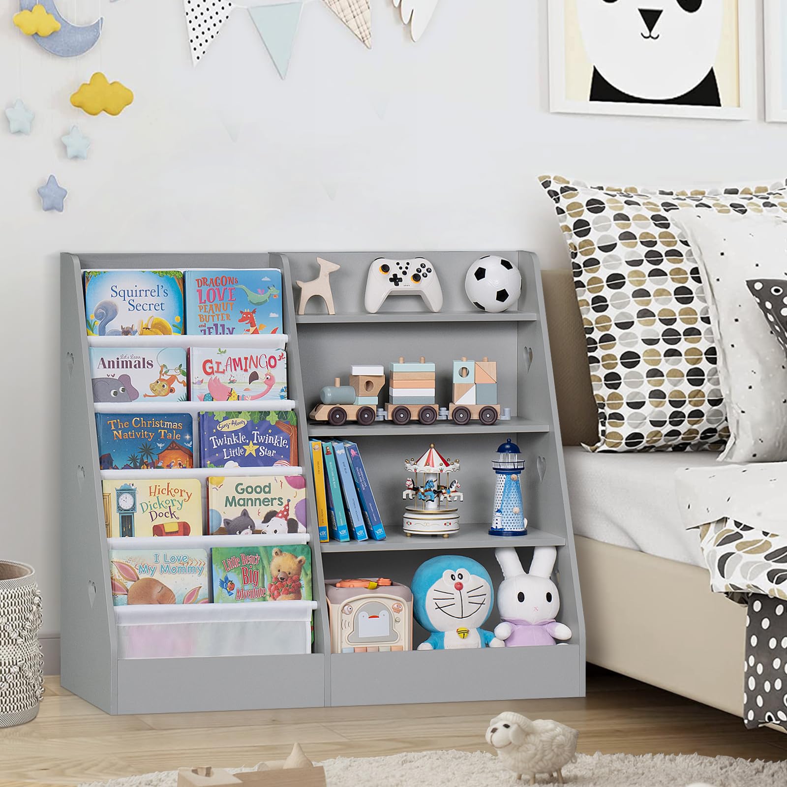 4 Tier Kids Bookshelf and Storage Organizer, Five Layer Sling Children Bookcase