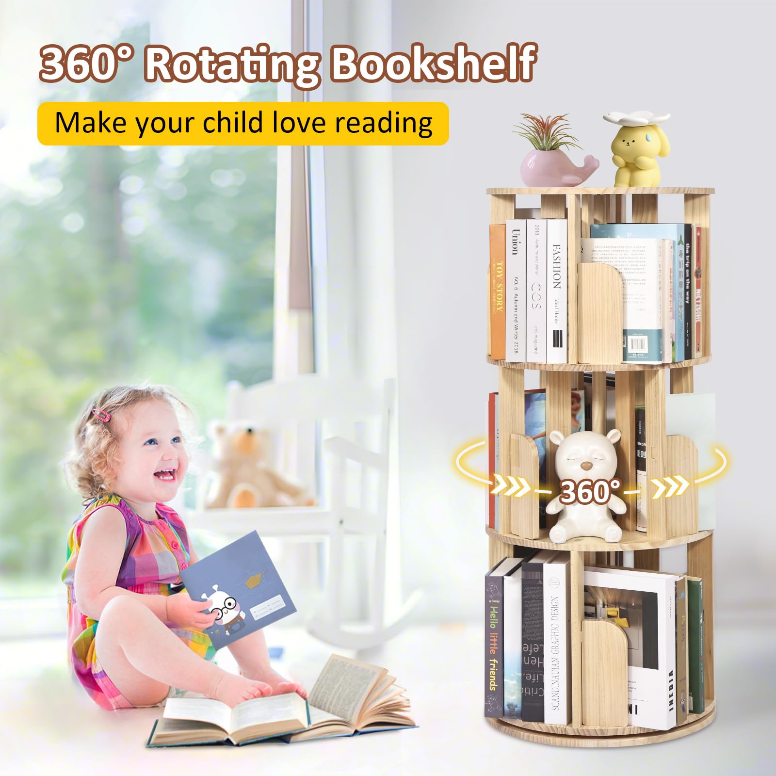 Rotating Bookshelf 360° Display Storage Rack