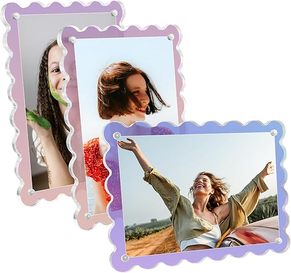 3 Pack Acrylic Picture Frames 4x6 Scalloped with Detachable Brackets