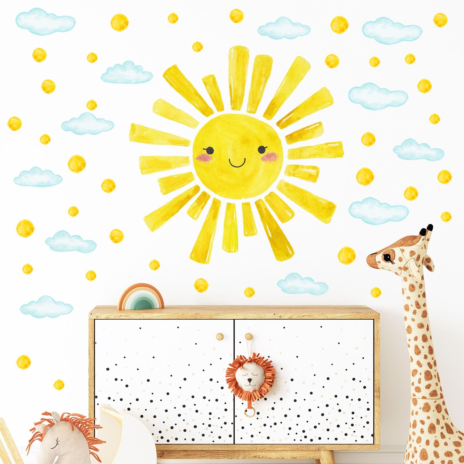 Large Sun Wall Decals Cloud Polka Dots Wall Stickers for Kids Room