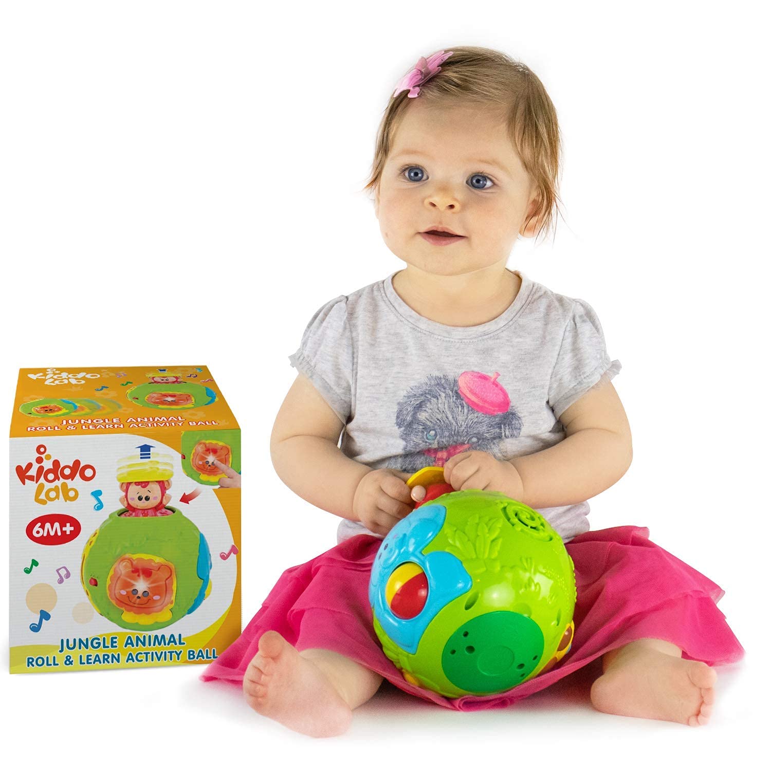 Kiddilab Jungle Animal Roll & Learn Baby Activity Ball with Electronic Playtime Light-Up Features & Baby Microphone Toy with Sounds, Teethers/Rattle for Infants 3-36 Months.