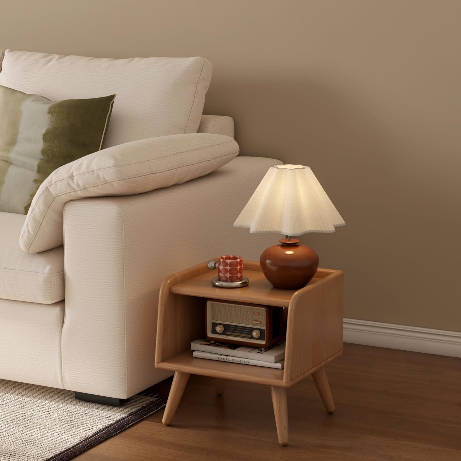 Solid Wood Nightstand with Open Storage Shelf