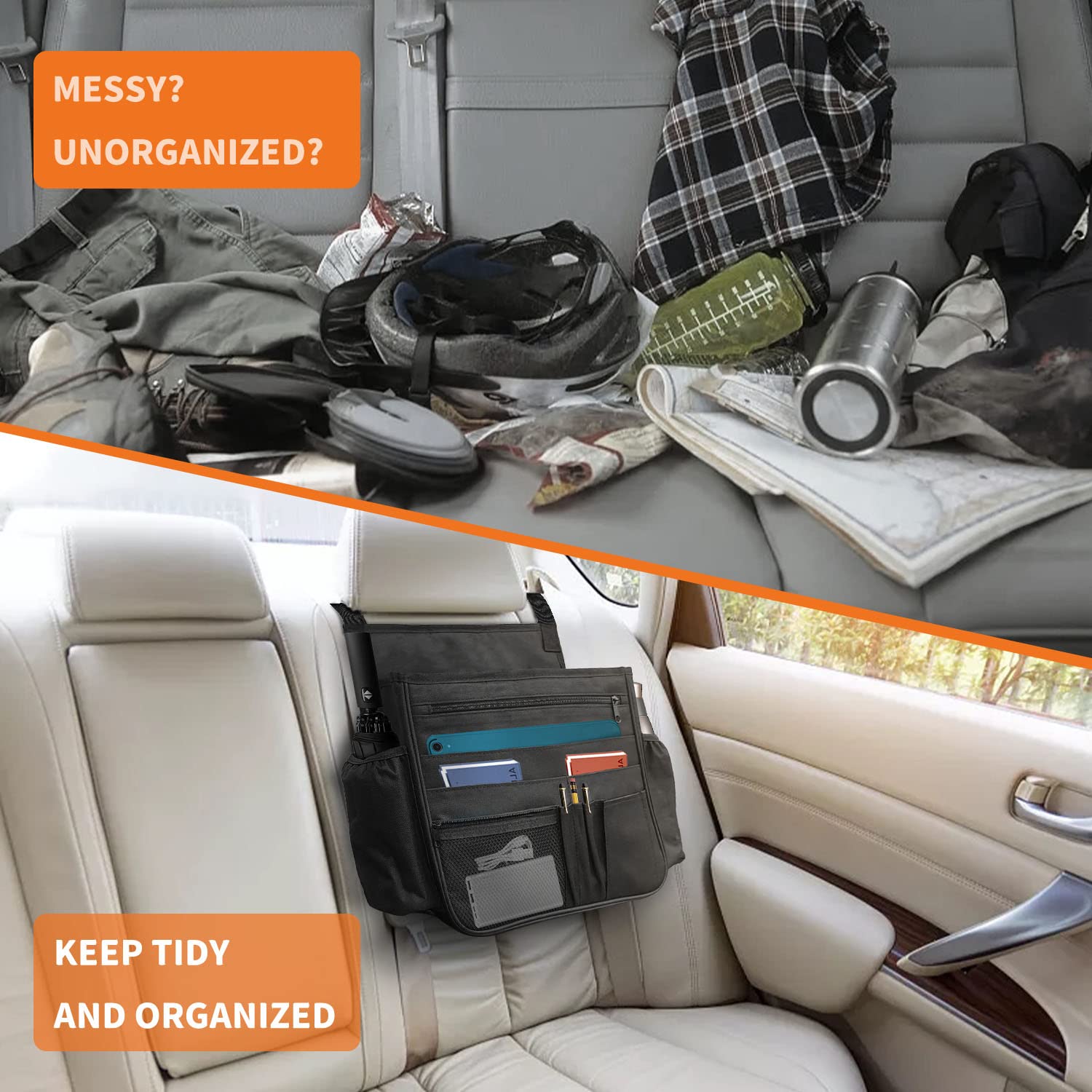 Car Front Seat Organizer with Laptop Pocket and Cup Holders