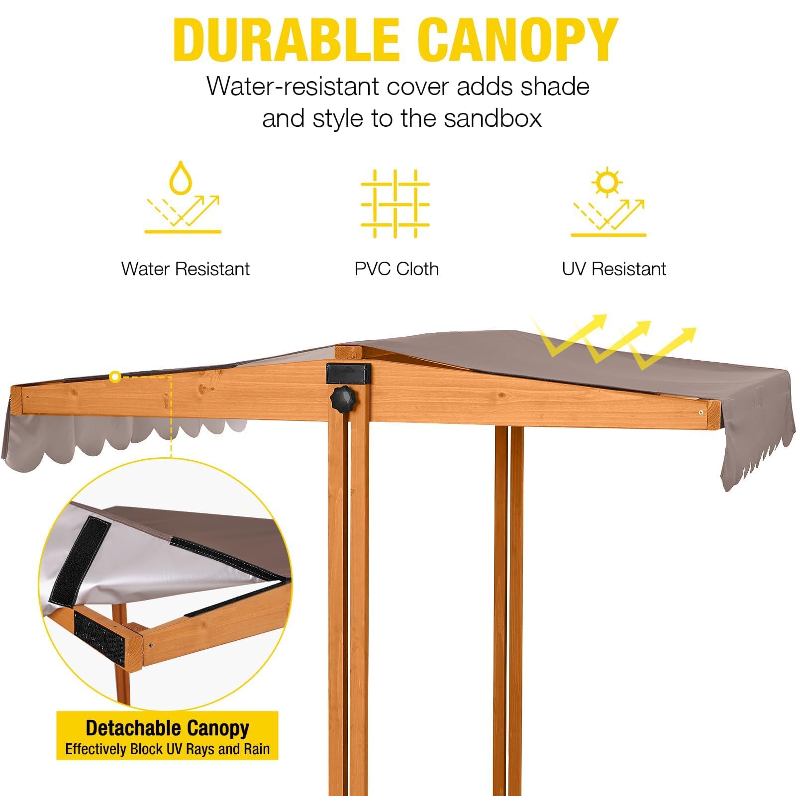 Wooden Sandbox with Retractable Canopy and Bench Seats