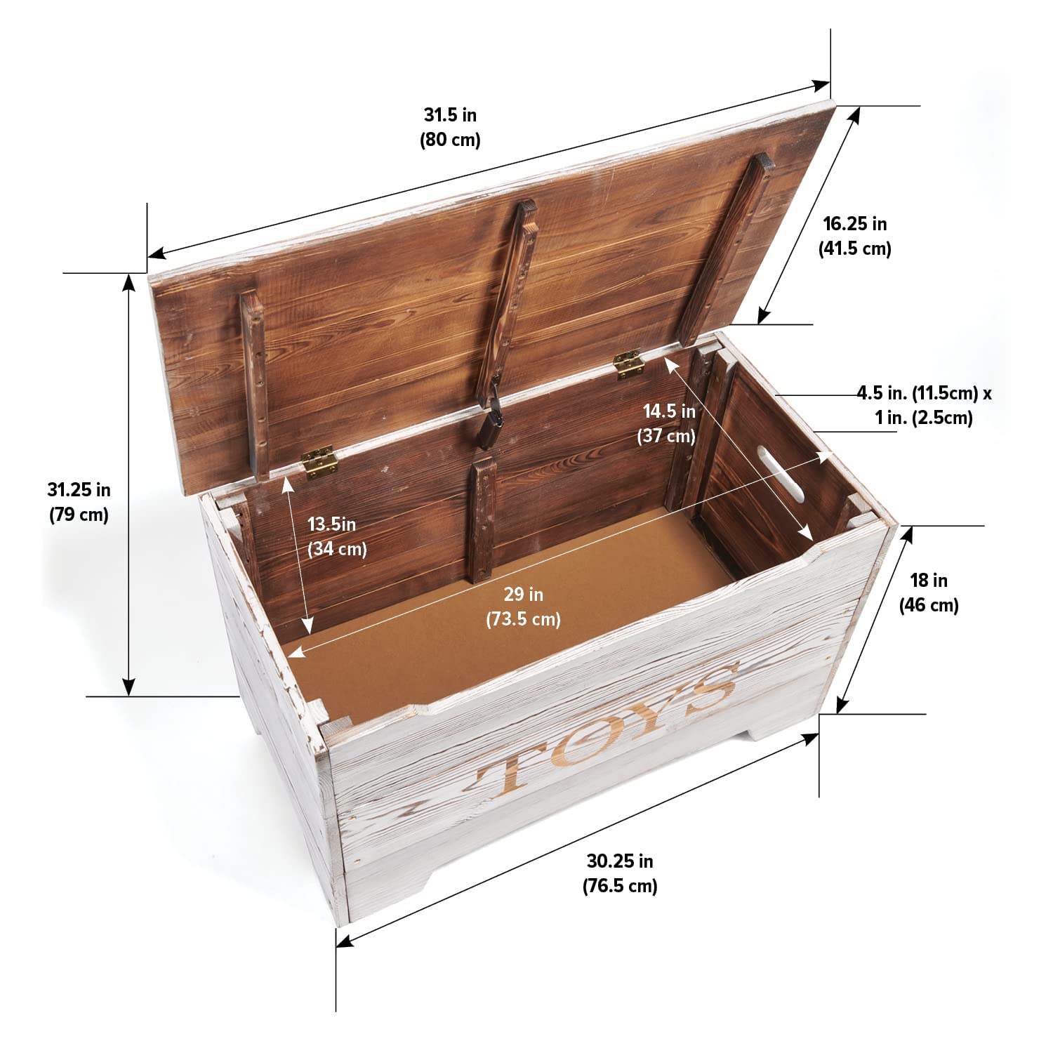 Farmhouse Solid Wood Toy Box - Rustic Storage Chest with Reversible