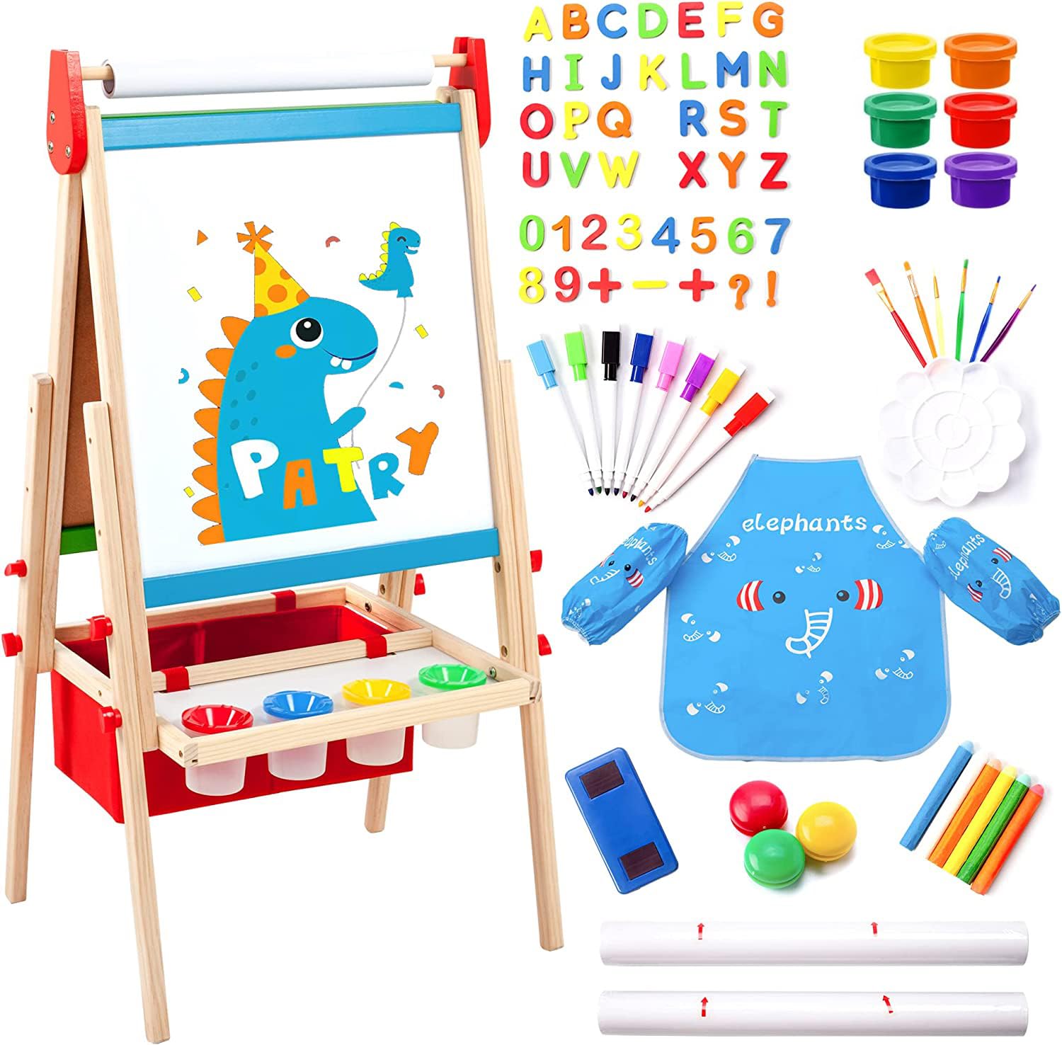 Including 100+ Accessories, Double Sided Wooden Easel for Kids