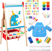 Including 100+ Accessories, Double Sided Wooden Easel for Kids