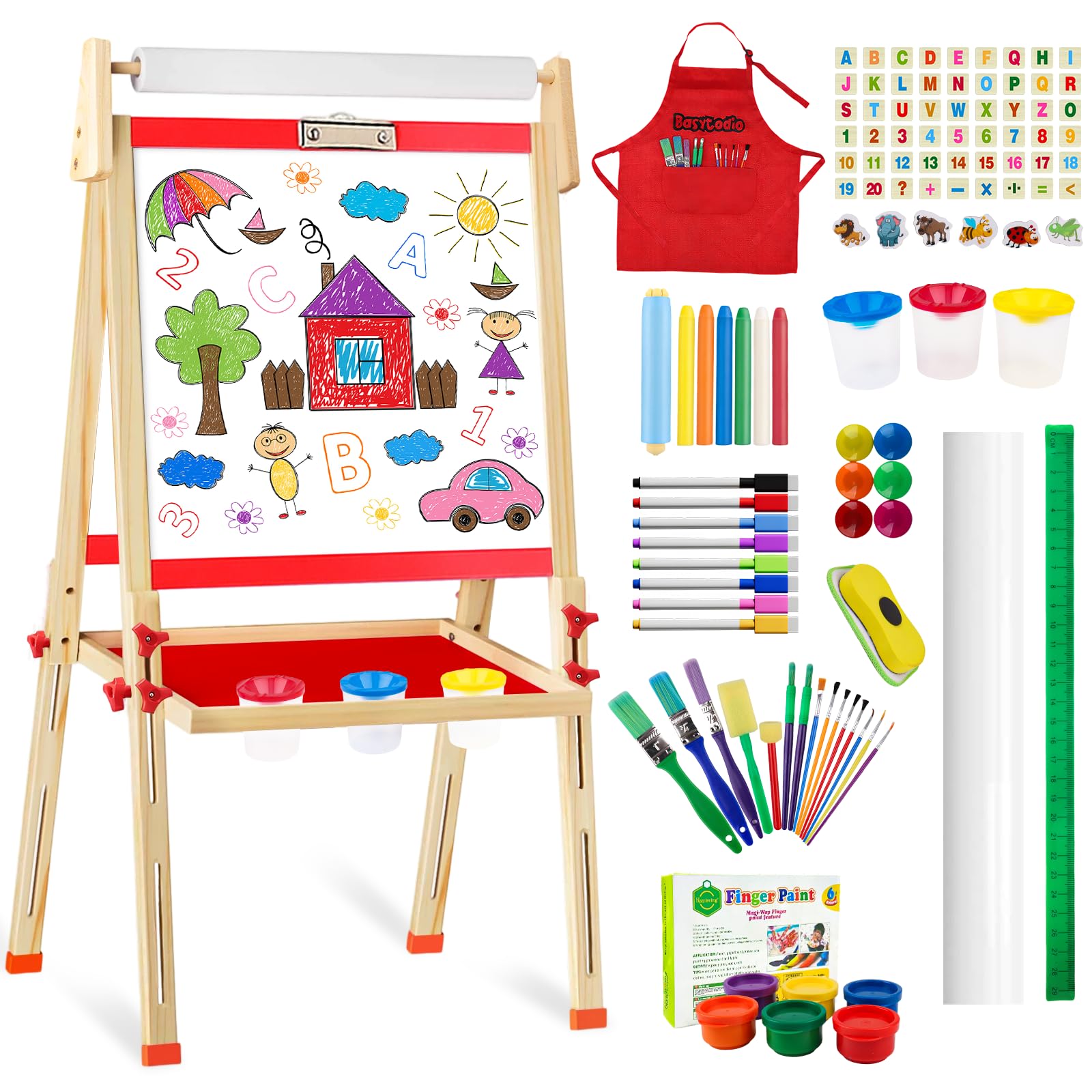 Easel for Kids, Adjustable Art Toddler Easel for 3 4 5 6 7 8 Year Old Wooden Double