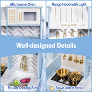 BRINJOY Play Kitchen for Kids, Wooden Children Kitchen Playset w/Coffee Maker, Oven, Stove, Sink, Apron, Ice Maker, Cookware, Kids Toy Kitchen Set for Toddler Girls Boys Pretend Play Toy Gift Ages 3+