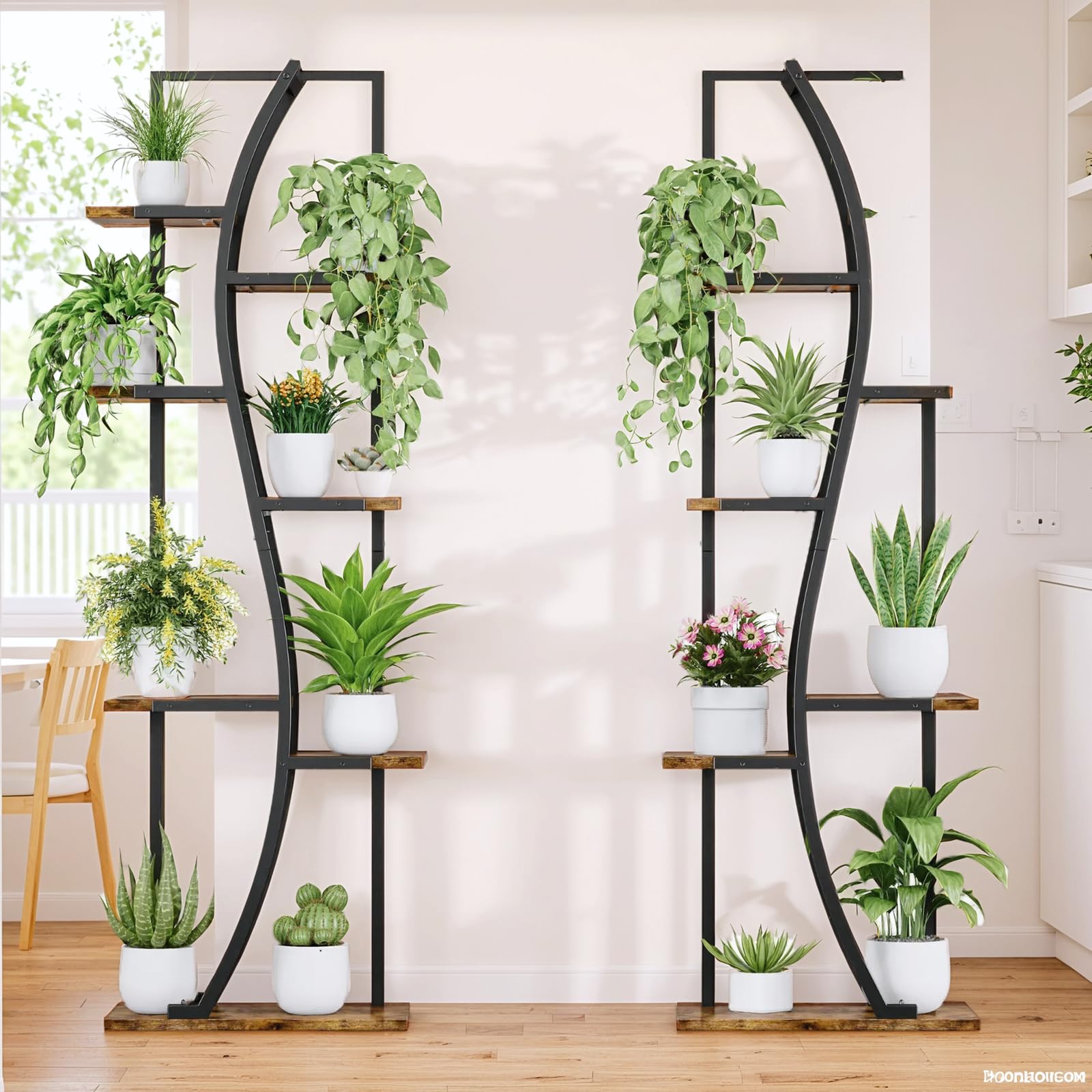 7-Tier Corner Plant Stand with Grow Light - 62" S-Shape Display Shelf Set of 2