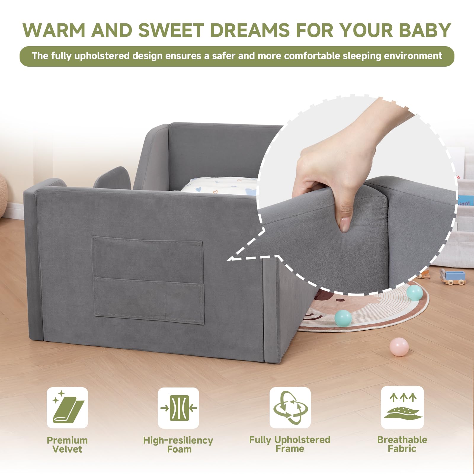 Toddler Floor Bed with Safety Rails and Storage