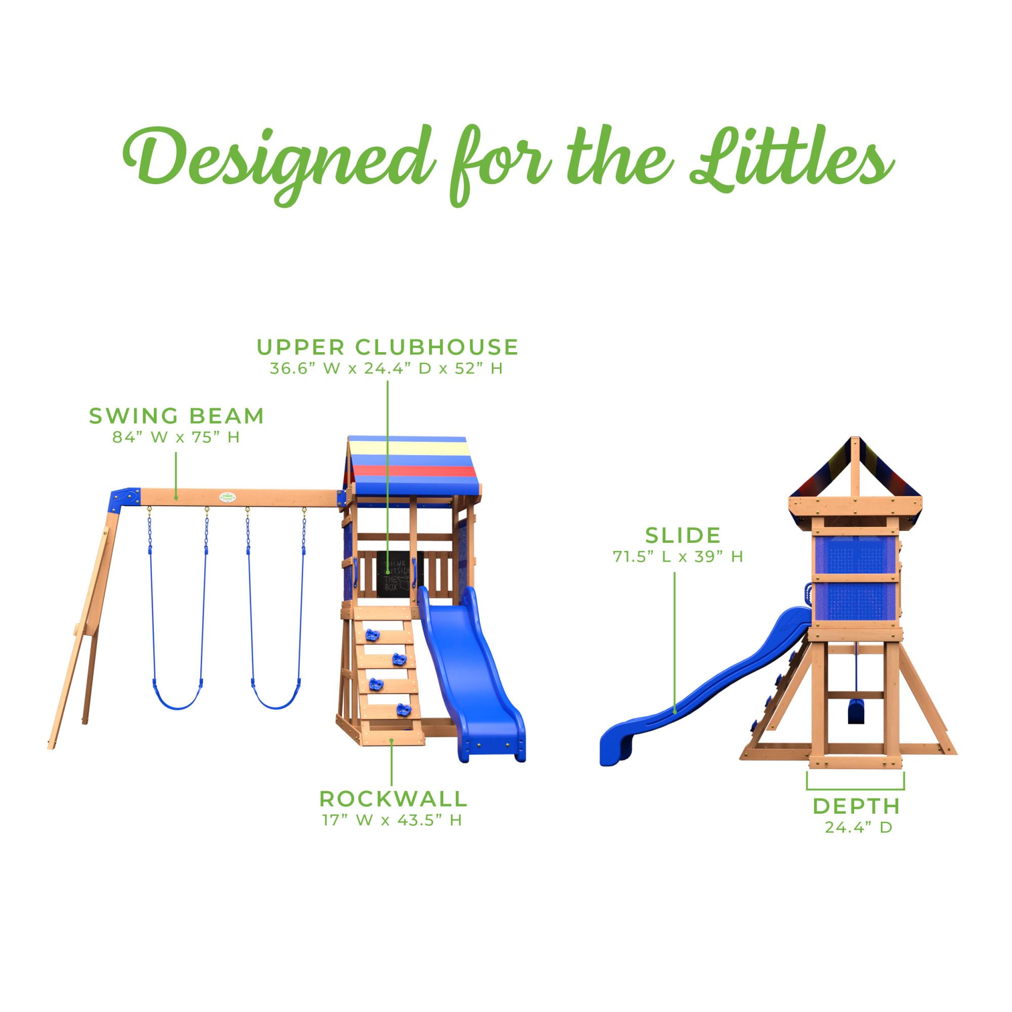 Cedar Wood Swing Set with Wave Slide and Play Deck for Kids