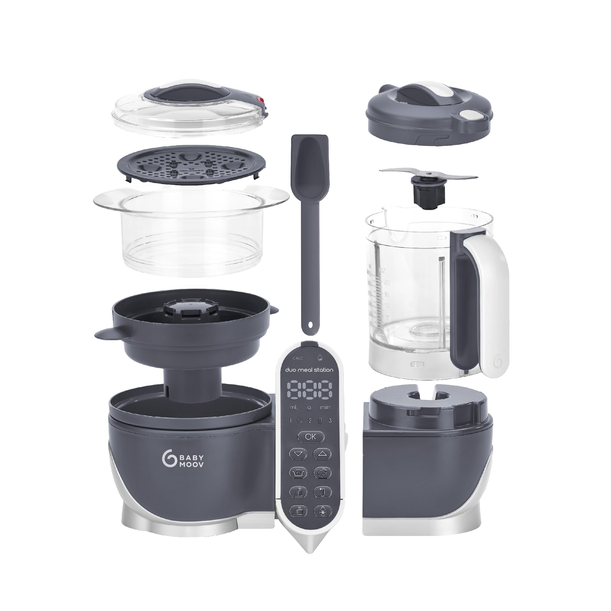 Meal Station Grey: Multi-Speed Baby Food Maker Steamer and Puree Blender