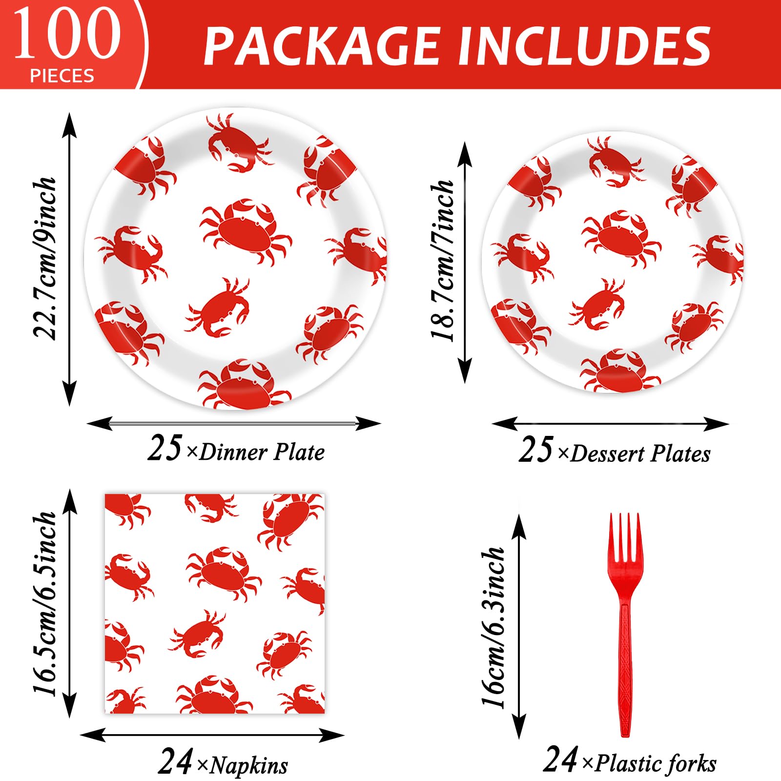 Crab Party Decoration Set - Paper Plate Napkin Fork Set
