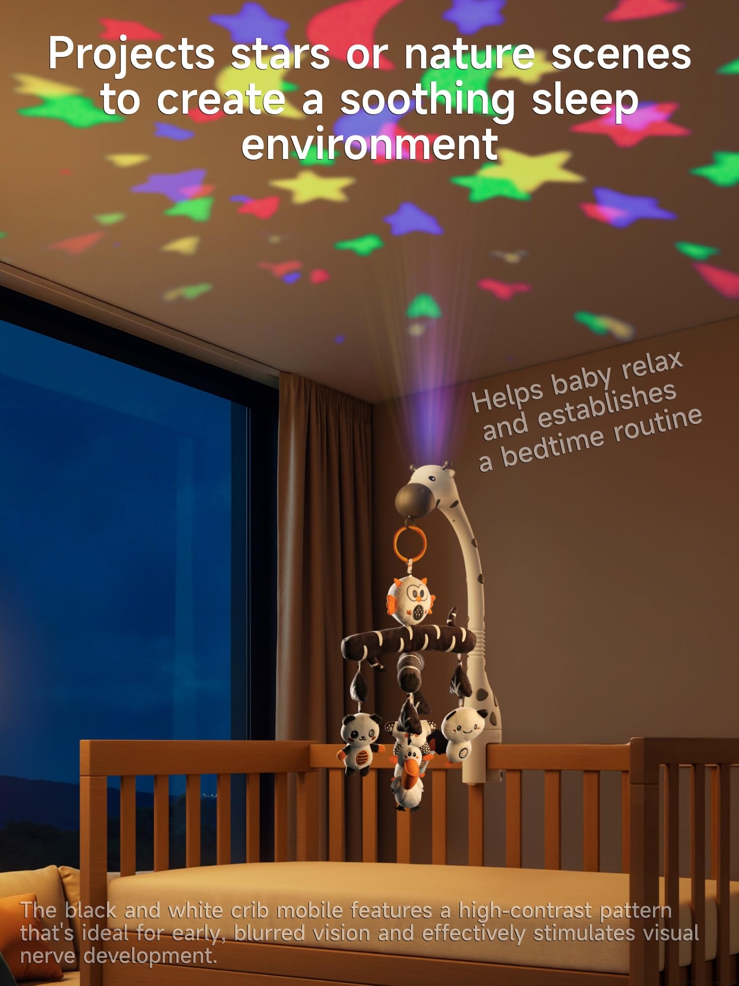 Baby Crib Mobile with Music and Projection
