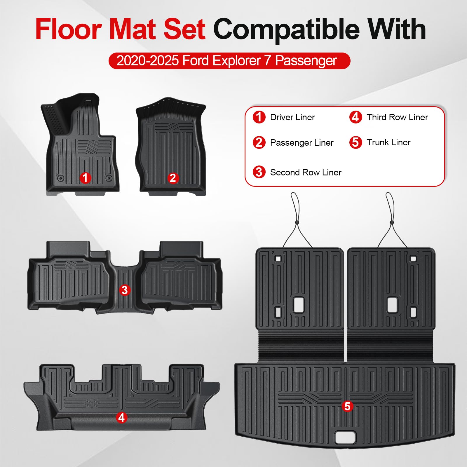 Ford Explorer Floor Mats Set with Cargo Liner and Backrest Mat