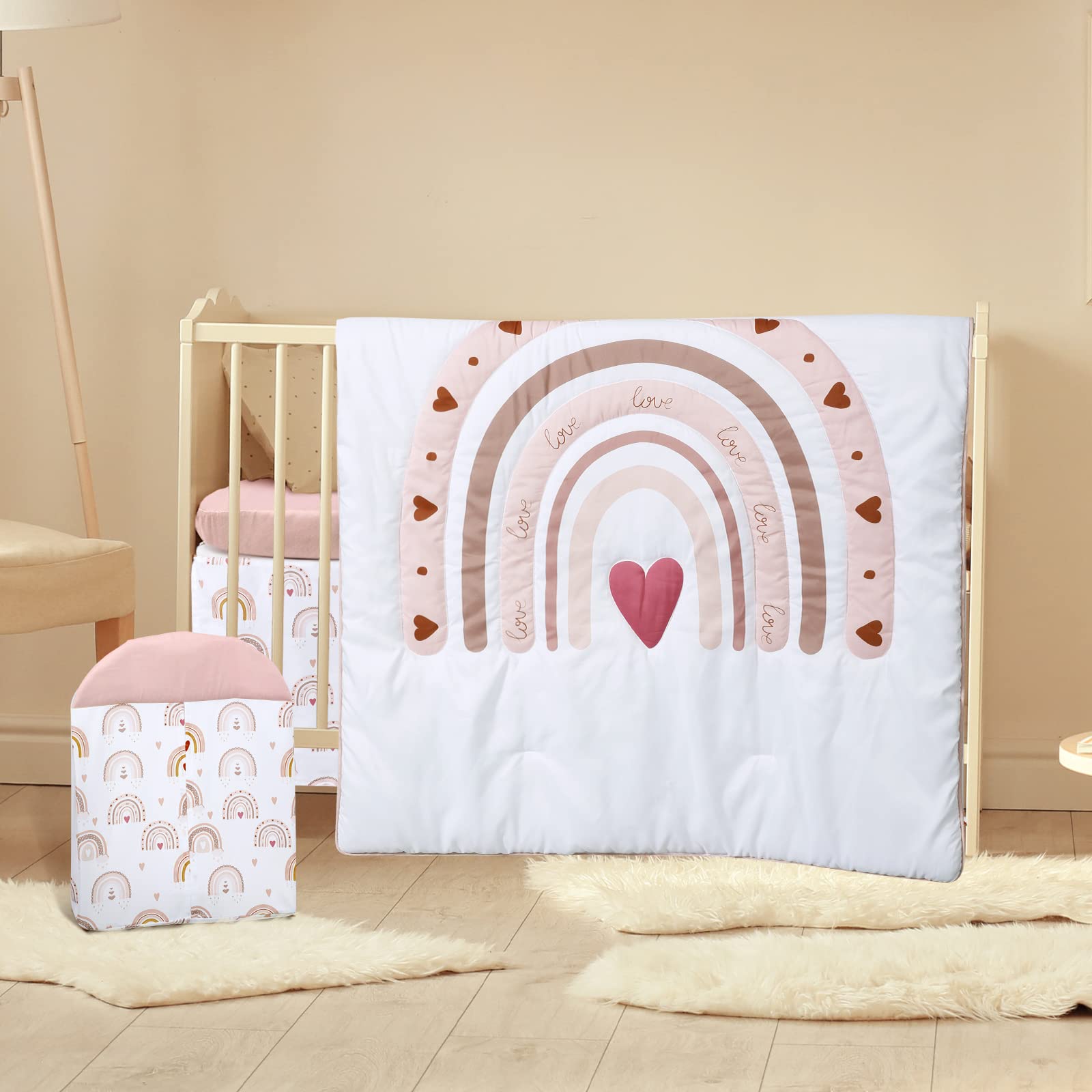 4 Piece Baby Crib Bedding Set Rainbow Design