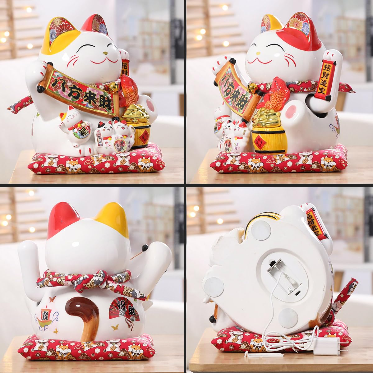 Cat Waving Arm Statue,Chinese Ceramic Fortune Cat,Japanese