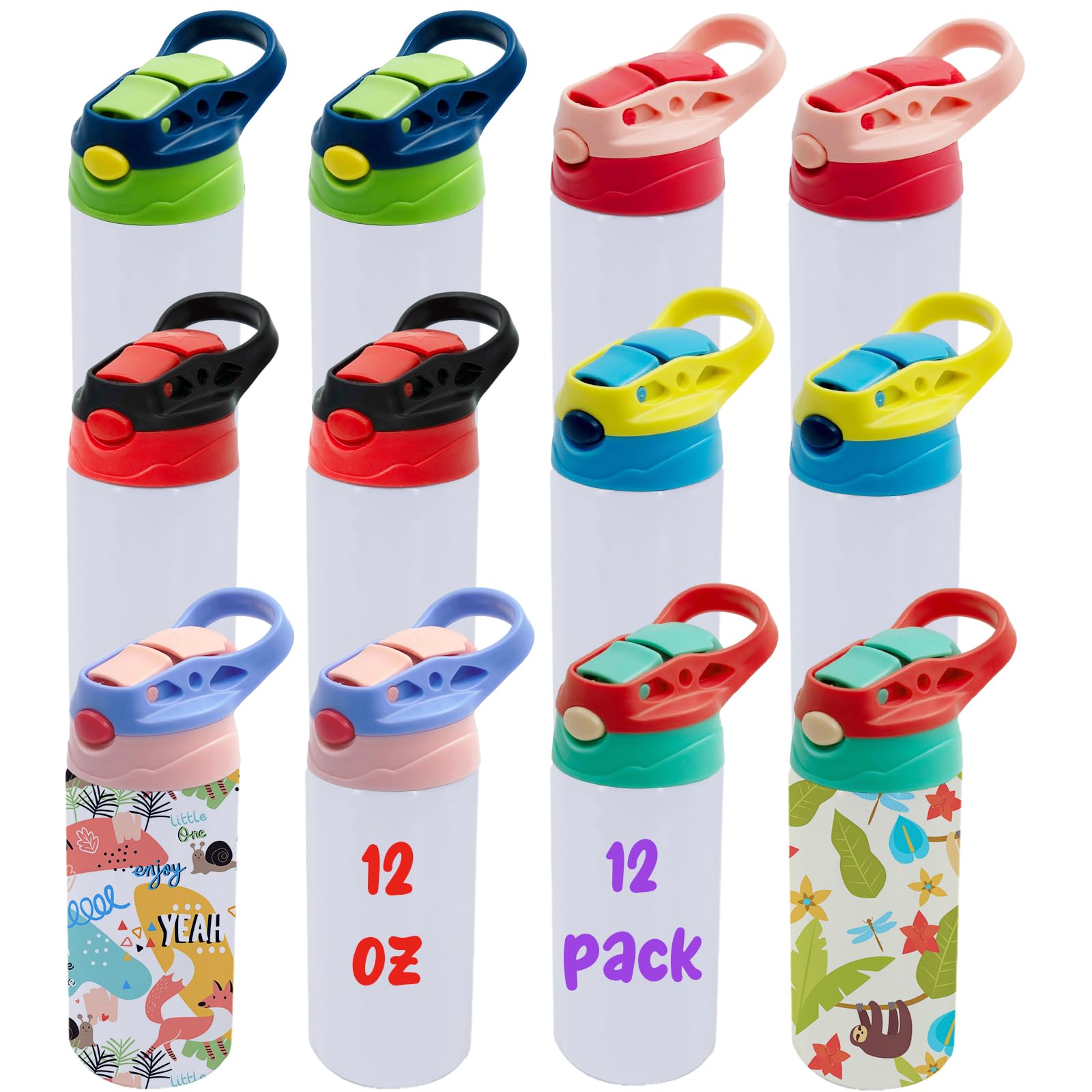 12 Pack 12 OZ Sublimation Straw Sippy Cup Blank Tumblers Double Wall Vacuum Insulated