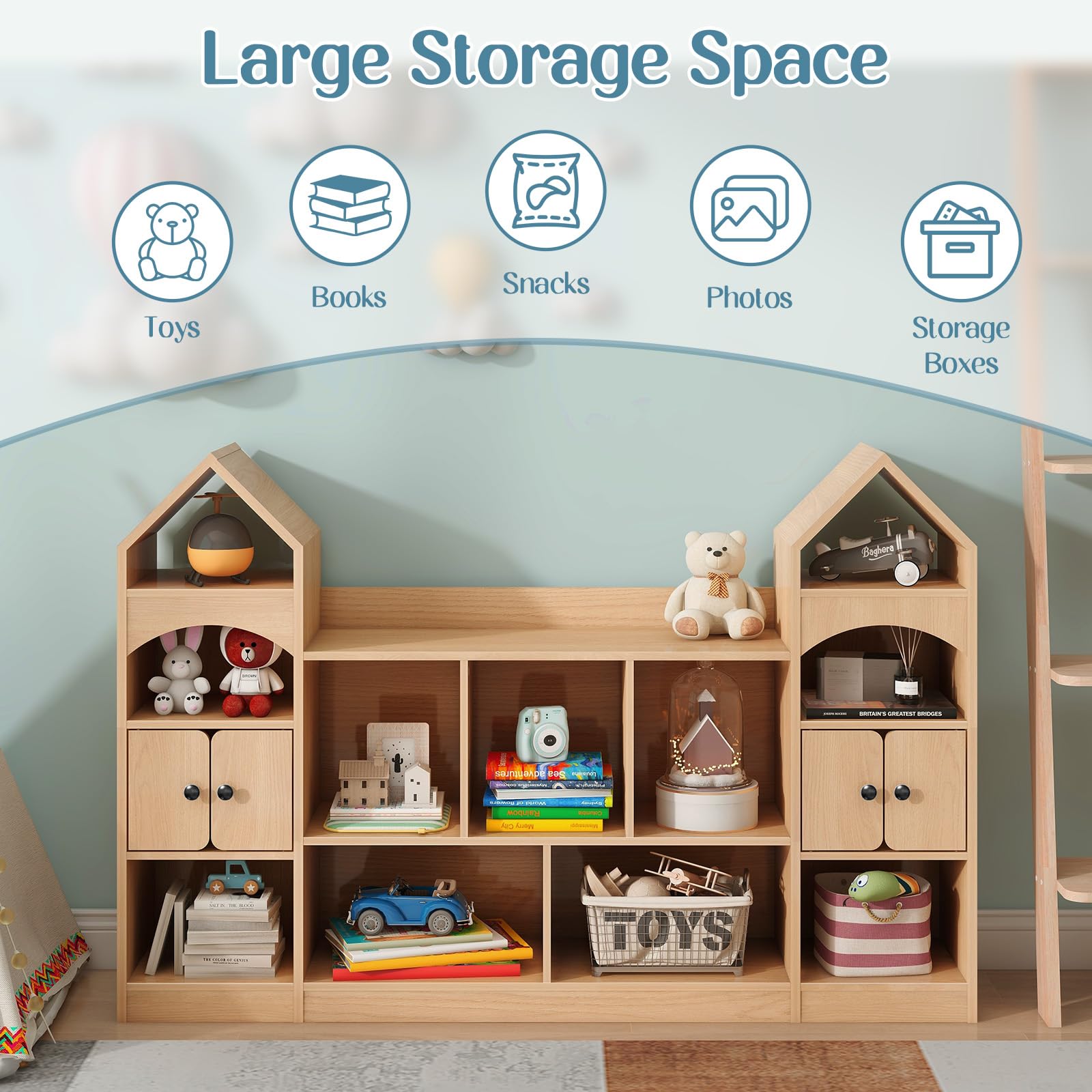 Castle Shape Kids Bookcase and Toy Storage Organizer