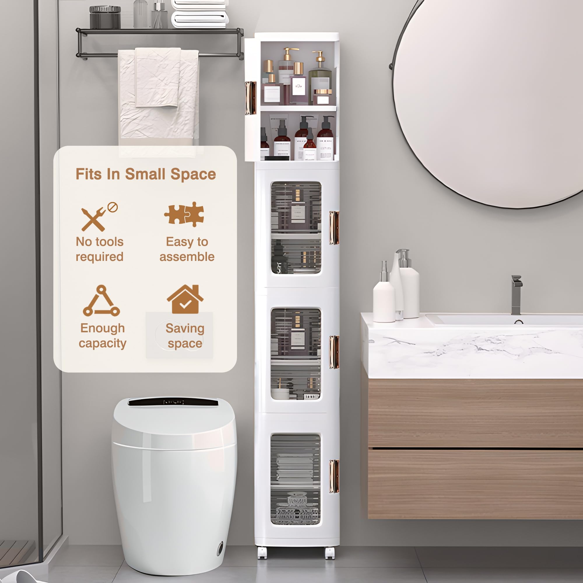 4-Tier Narrow Storage Cabinet with Wheels