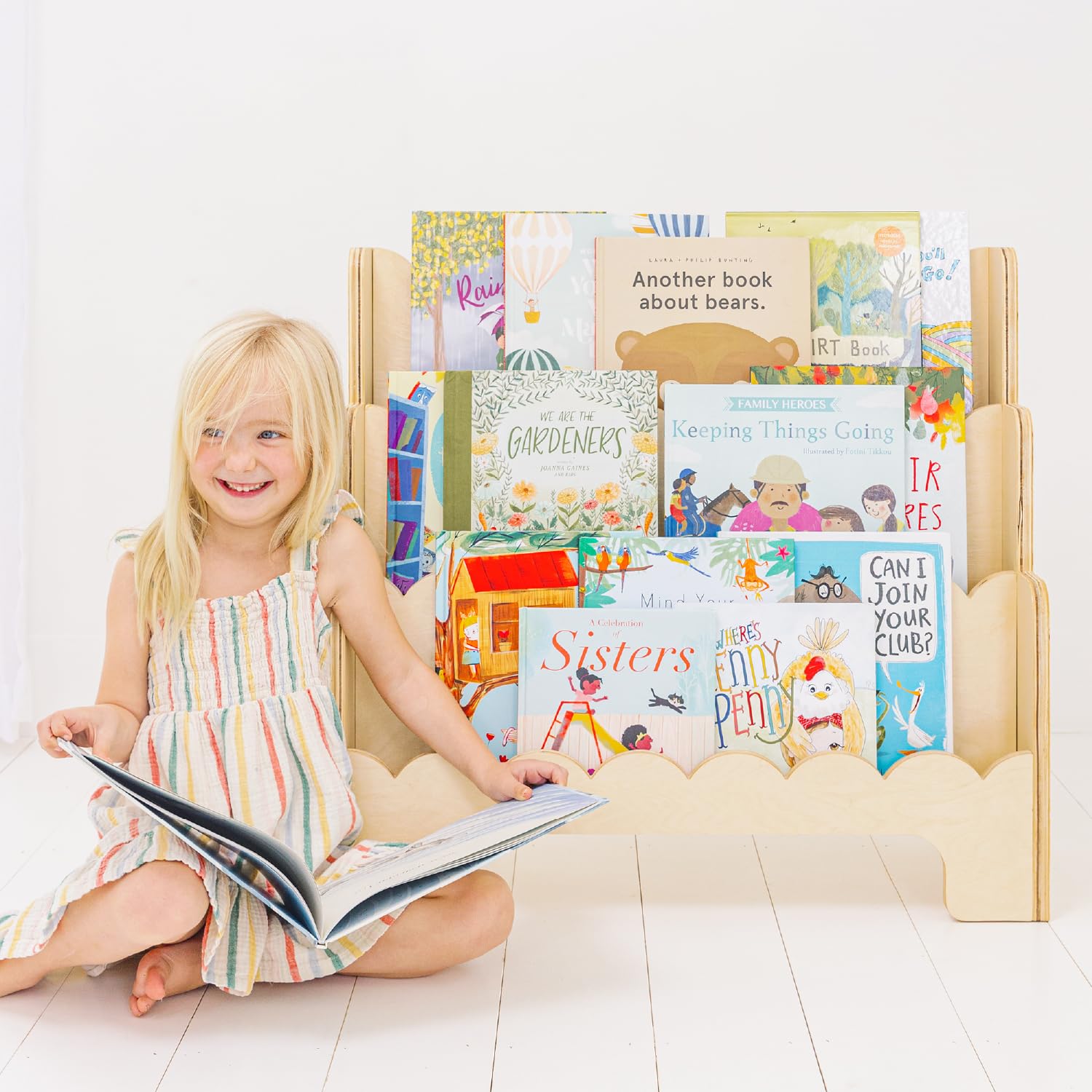 Wooden Kids Bookshelf w/Scalloped Edges - Perfect Height