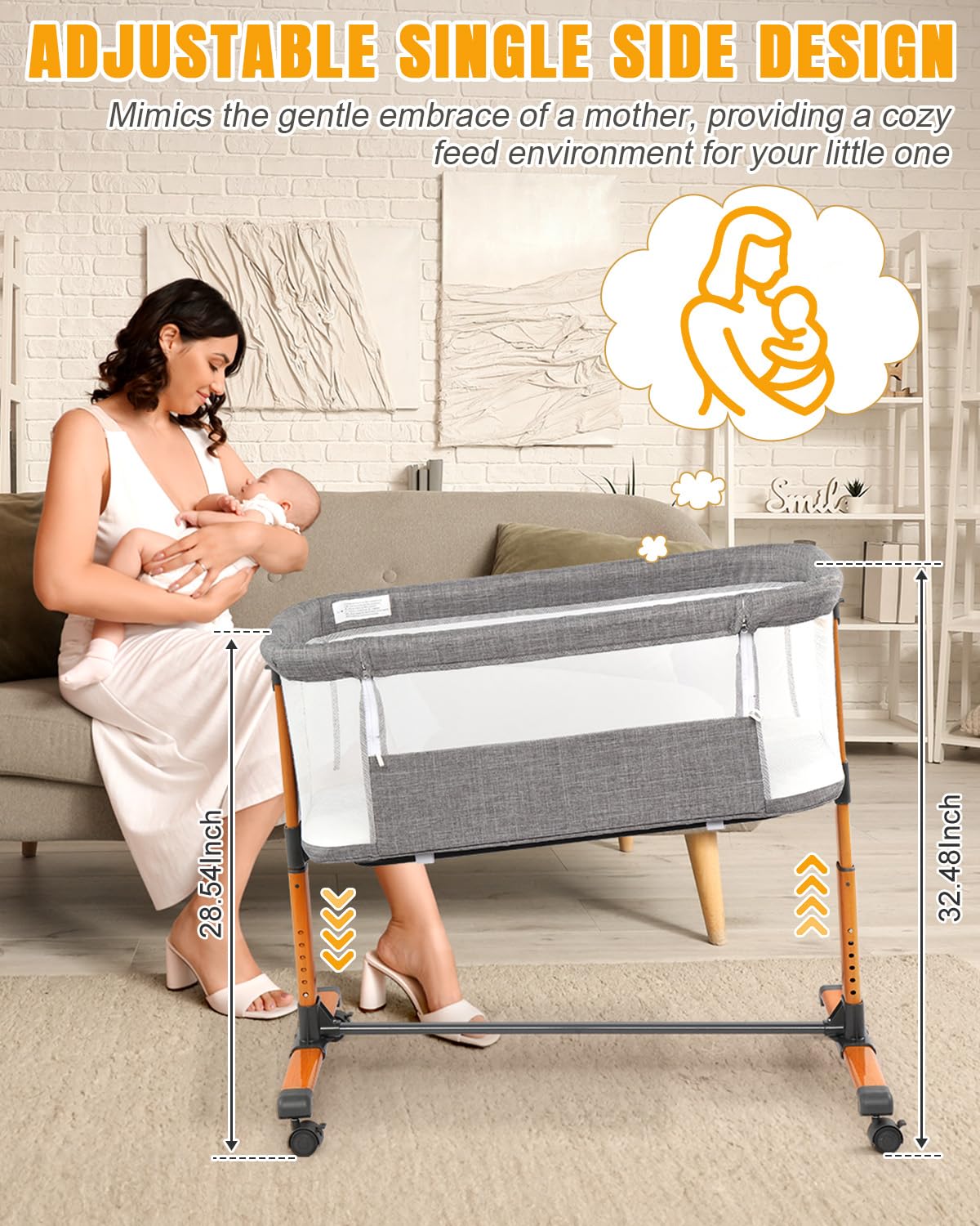 Bedside Baby Bassinet with Adjustable Height