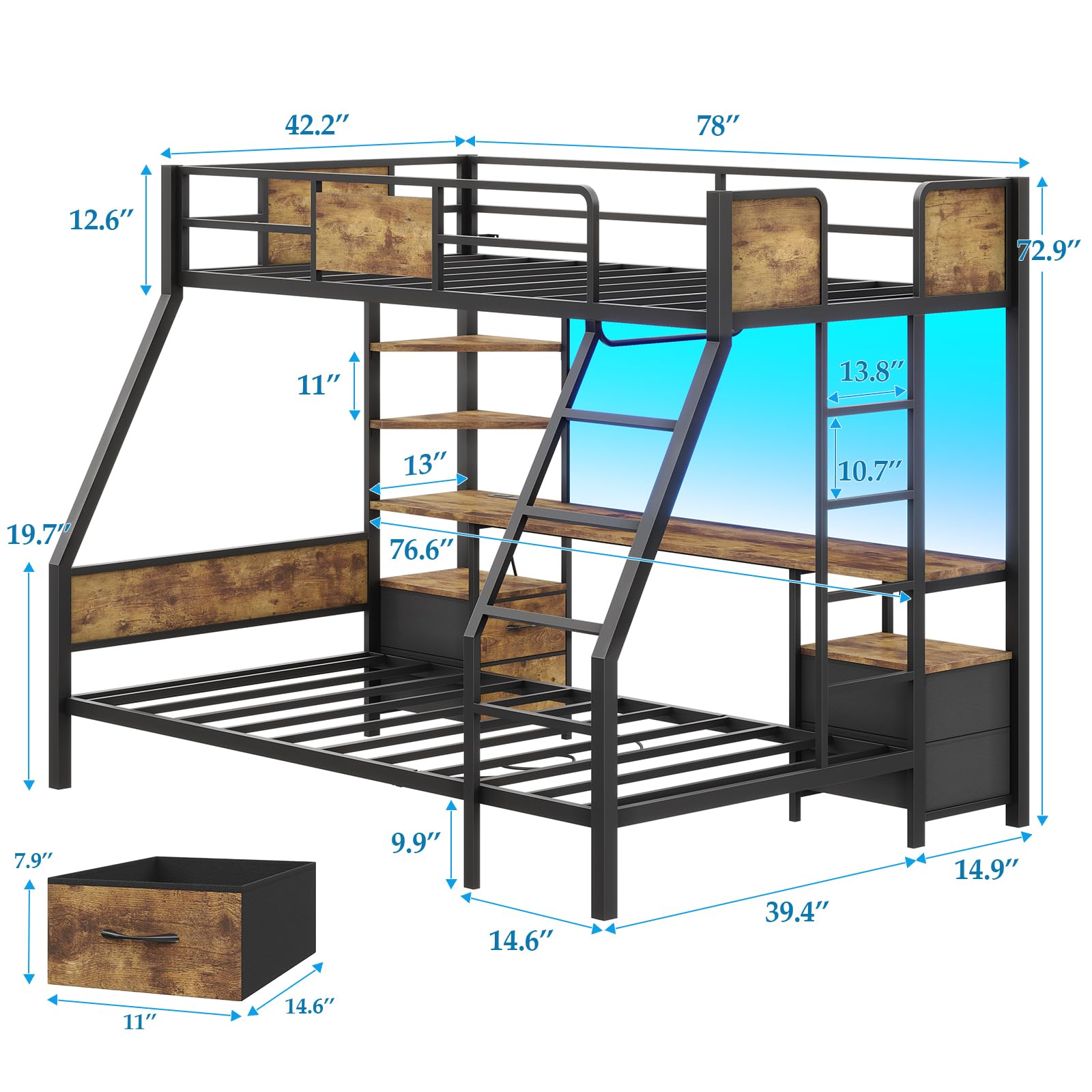 Twin Over Twin Bunk Bed with Desk and Storage