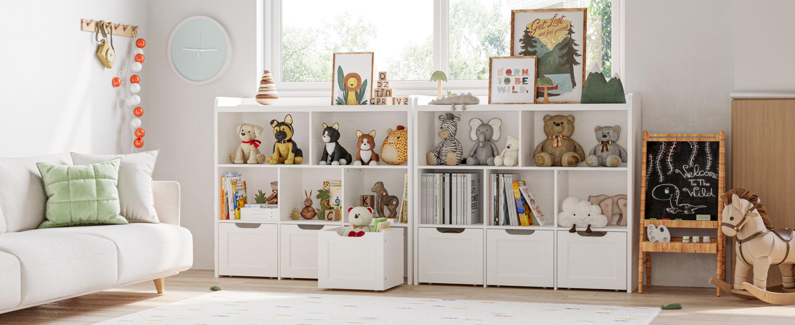 Toy Storage Organizer with 3 Movable Drawers, Multifunctional Floor Storage
