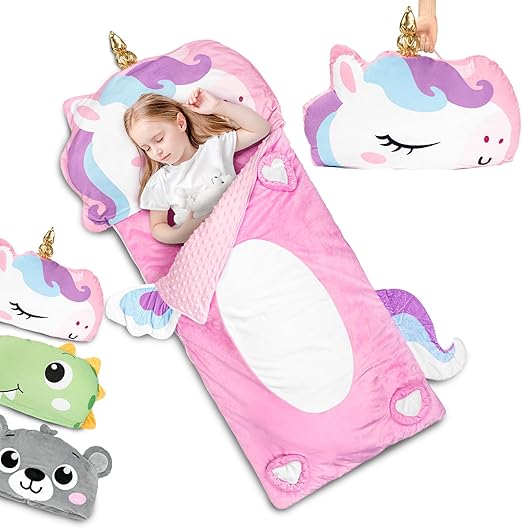 Sleeping Bag with Pillow, Plush Animal Toddler Nap Mat for Preschool