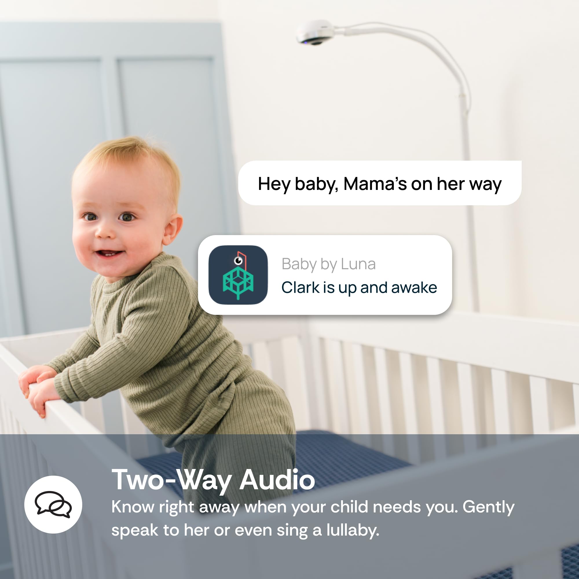 Luna 2.4GHz WiFi Baby Camera Monitor & Floor Stand, Sensor-Free Infant Breathing Monitor, Smart AI Monitoring, Sleep Tracker, Crying Detection, Night Vision, 2-Way Audio, Newborn Essentials