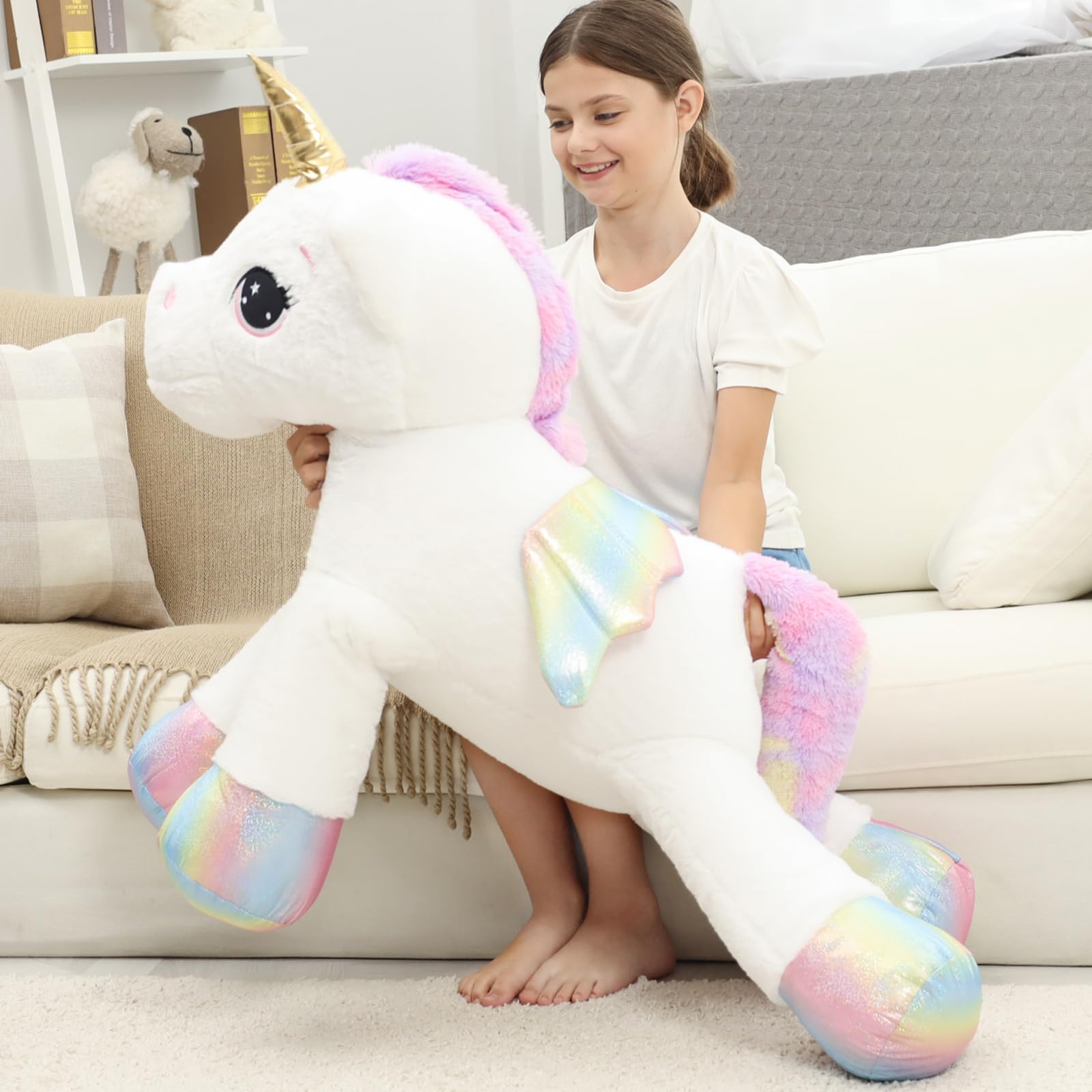 44 Inch Giant Unicorn Stuffed Animal Pillow, Cute Soft Big Unicorn