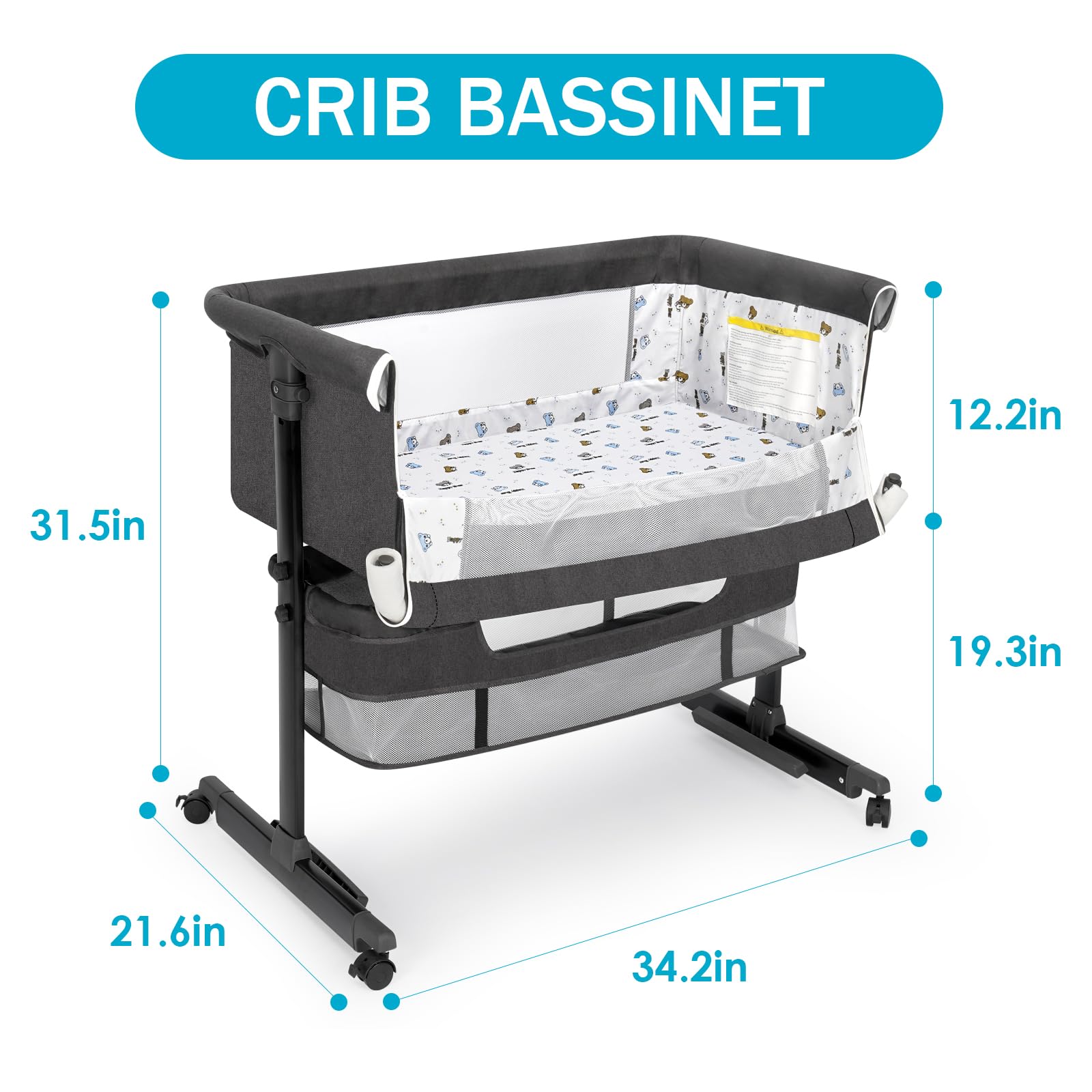 Bedside Baby Bassinet with Wheels