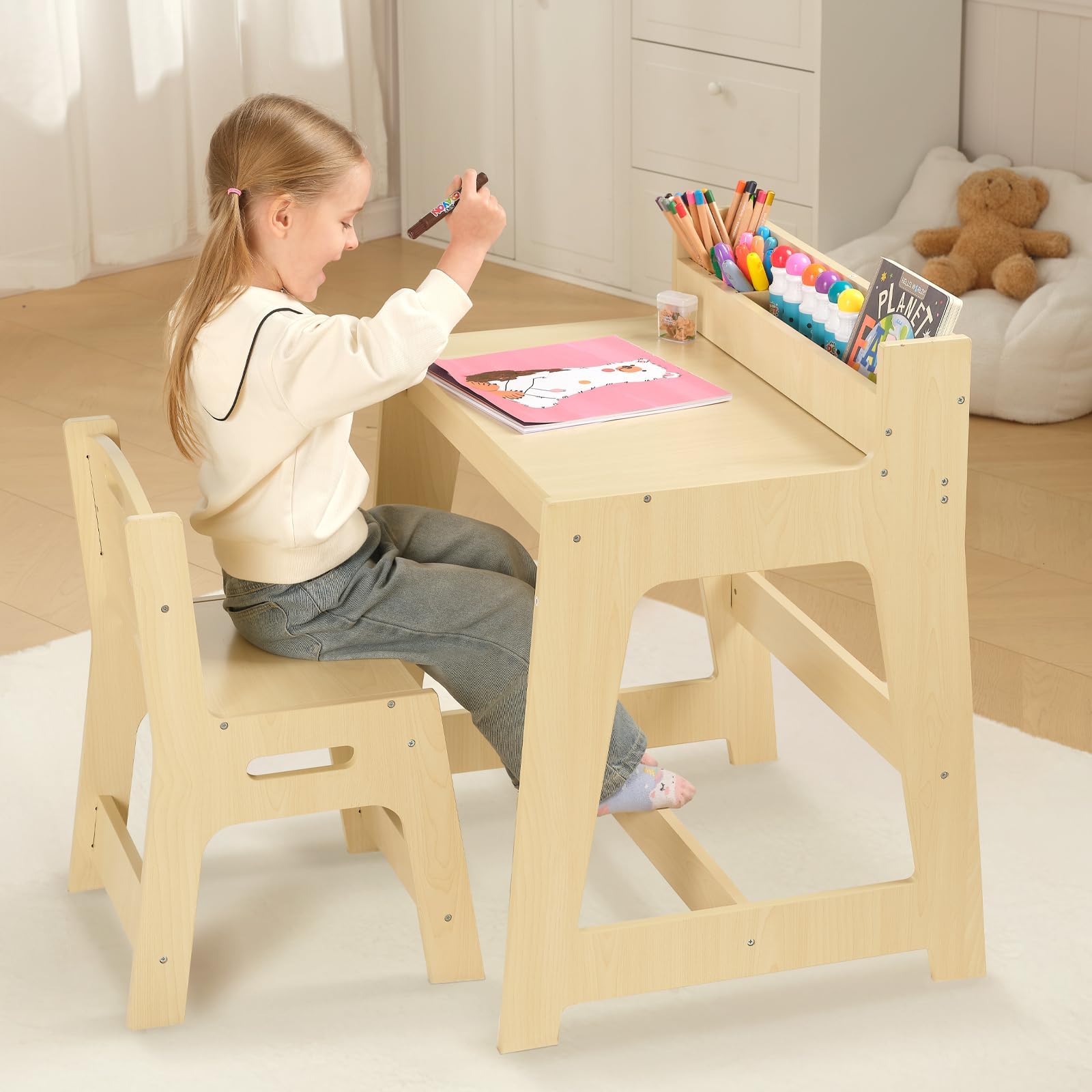 Kids Desk and Chair Set with Storage