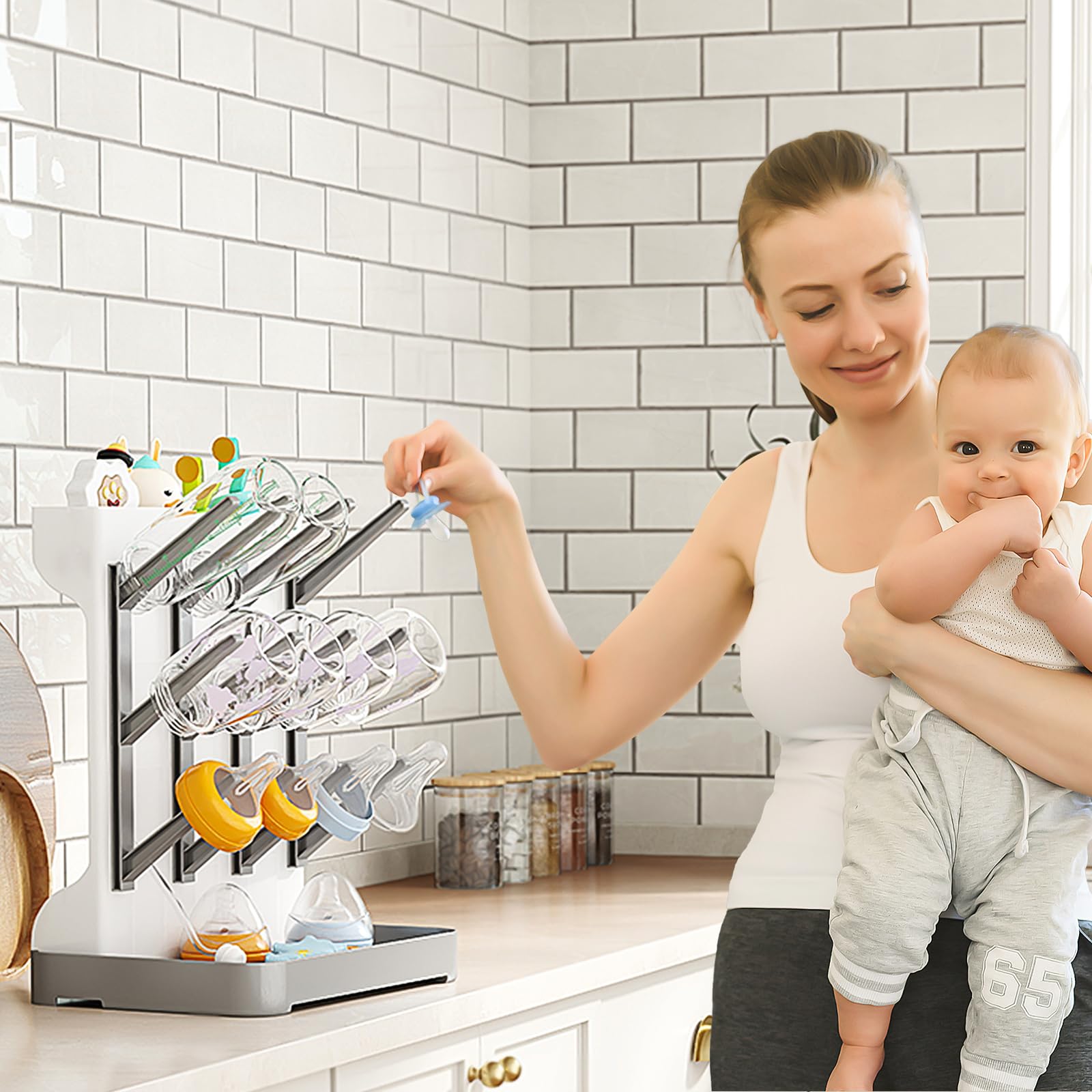 Baby Bottle Drying Rack: Space Saving Vertical Bottle Dryer Holder - Baby