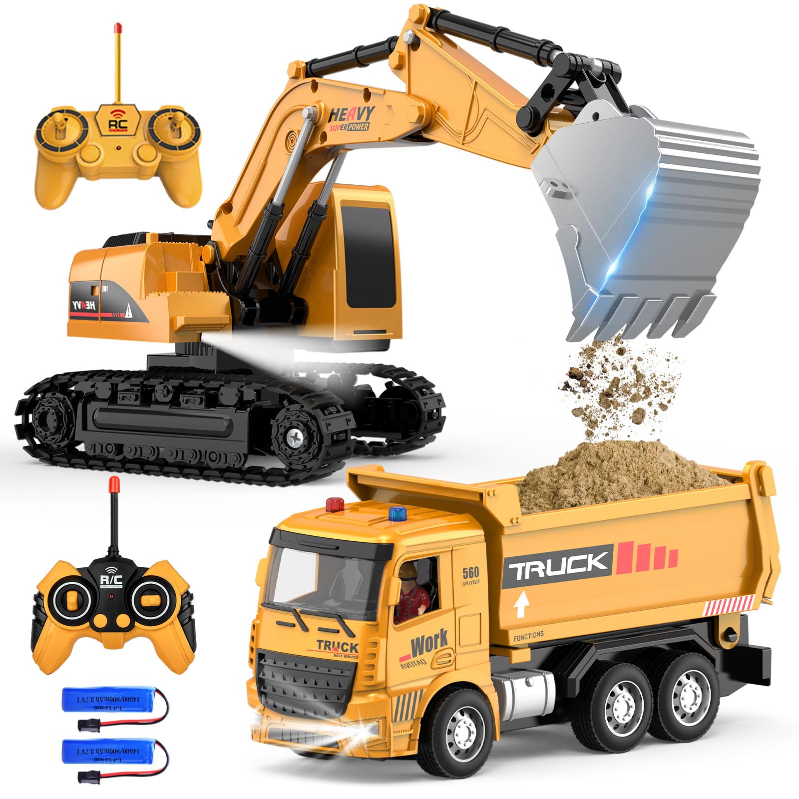 Remote Control Excavator and Dump Truck Toy Set - RC Construction Vehicles Toy