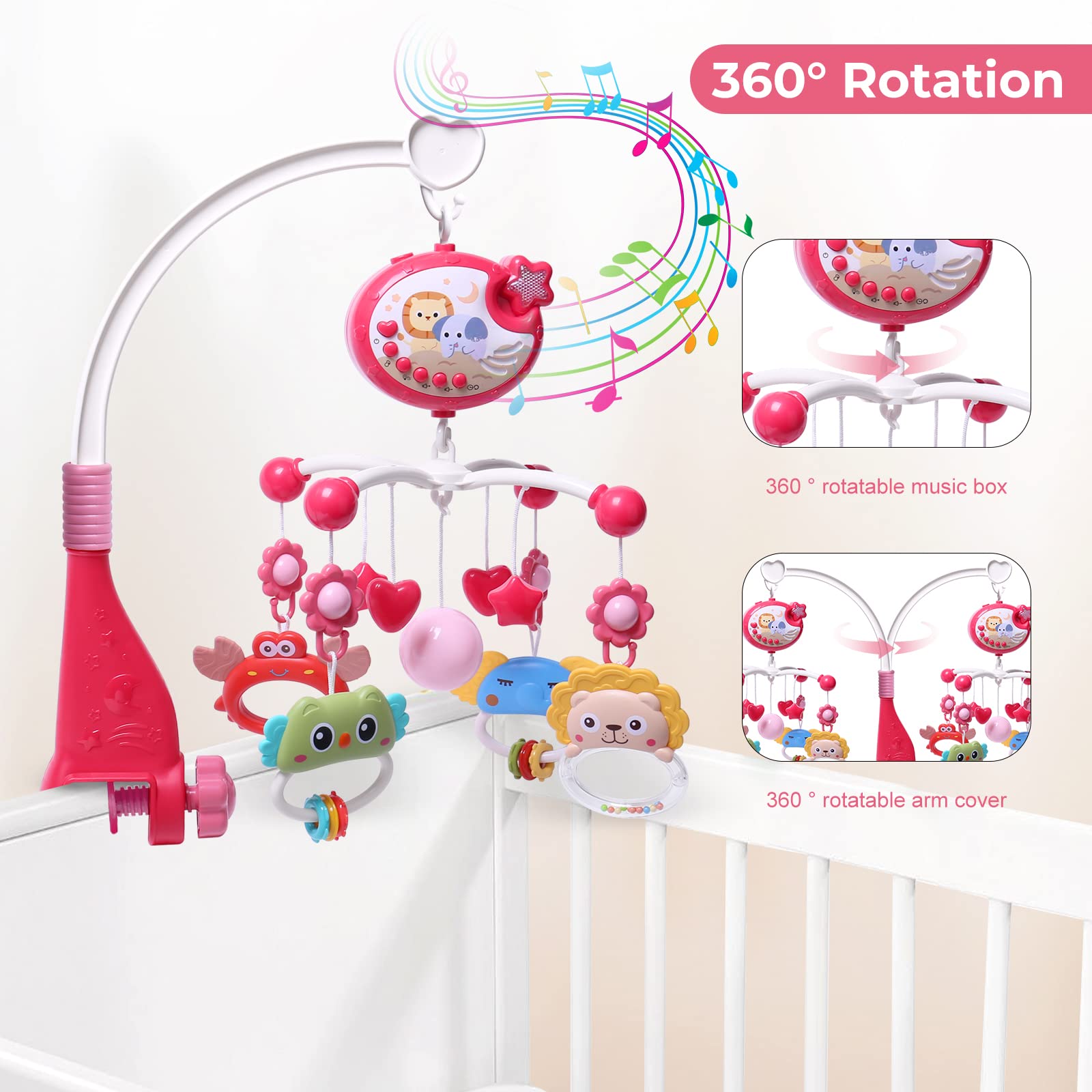 Baby Mobile for Crib with Crib Toys Music and Lights for Pack and Paly Crib Musical