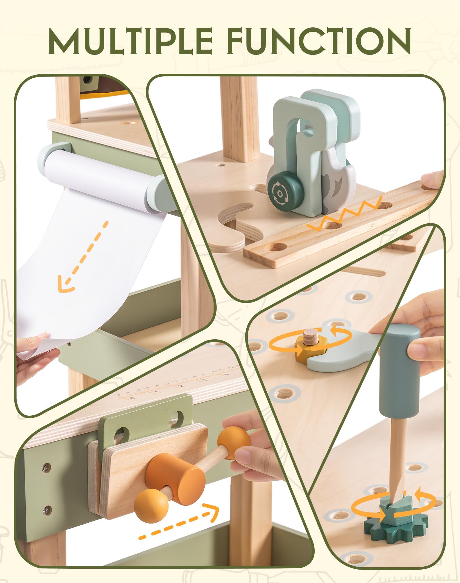 Wooden Toddler Workbench with Tool Belt and Accessories