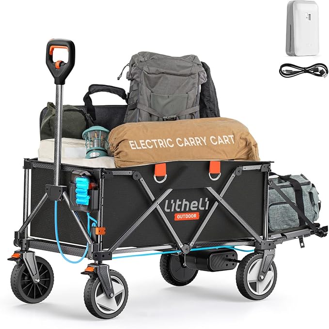 Electric Utility Wagon Cart, 200L Capacity, 300 lbs Load, Foldable Heavy-Duty Design