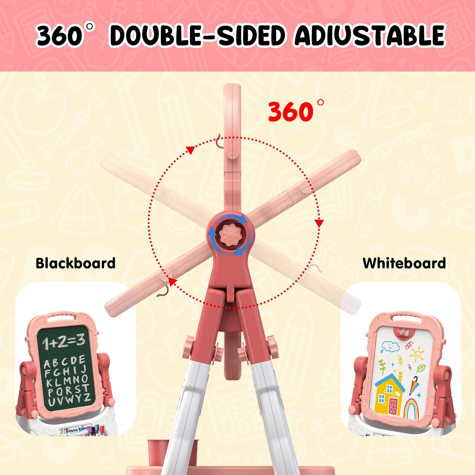 AuntyFey Easel for Kids, Toddler Easel, Double-Sided Chalk Board Kid, White Board, Kid Art Easel, Art Easel Age 4-8, Christmas Gift, Pink&Purple, Red&Pink