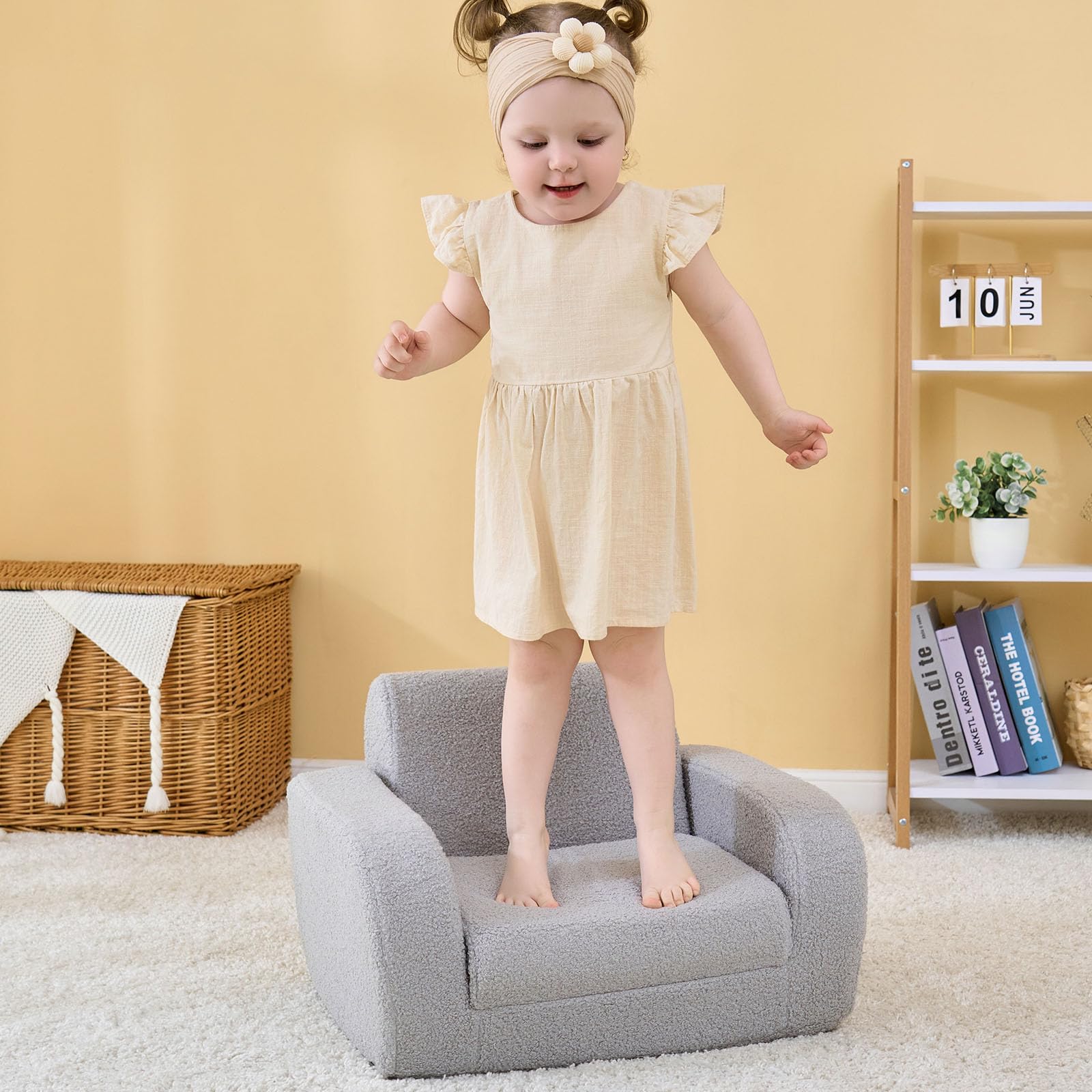 3-in-1 Toddler Couch, Toddler Chairs Comfy 1-3 Years Old, Kids Couch Bed Fold Out