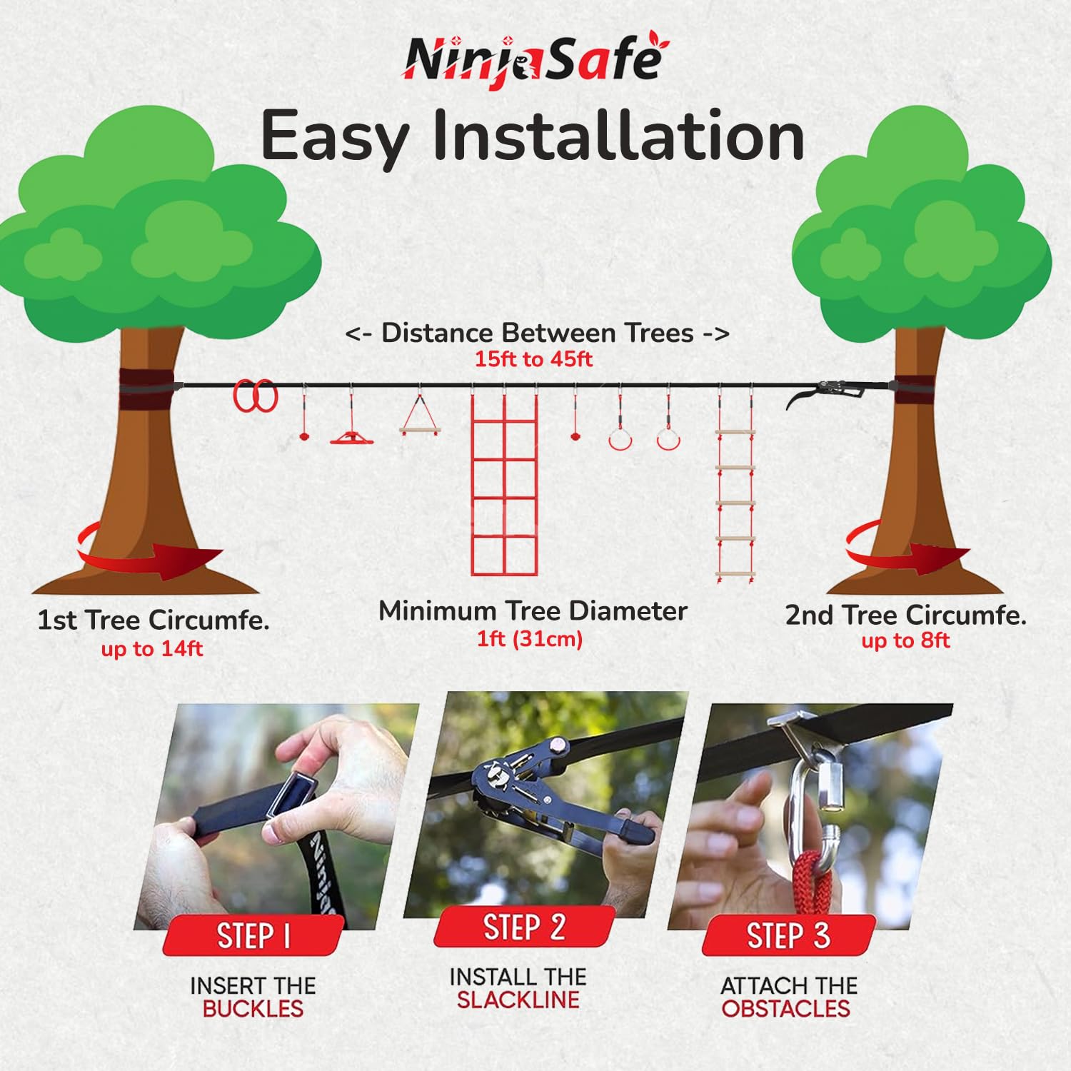 Kids Outdoor Ninja Obstacle Course with Slackline