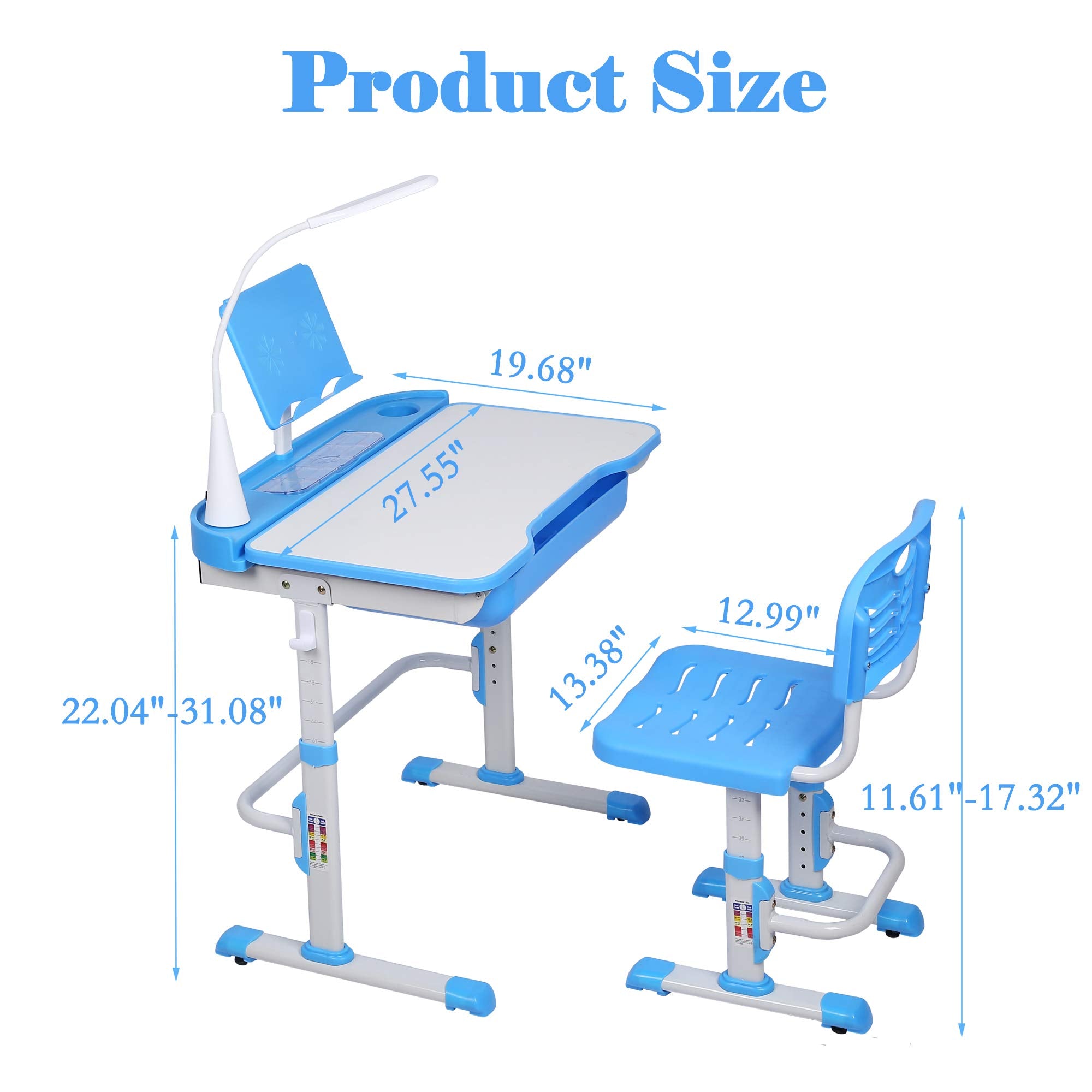 Kids Desk and Chair Set with Adjustable Height and Tilting Desktop