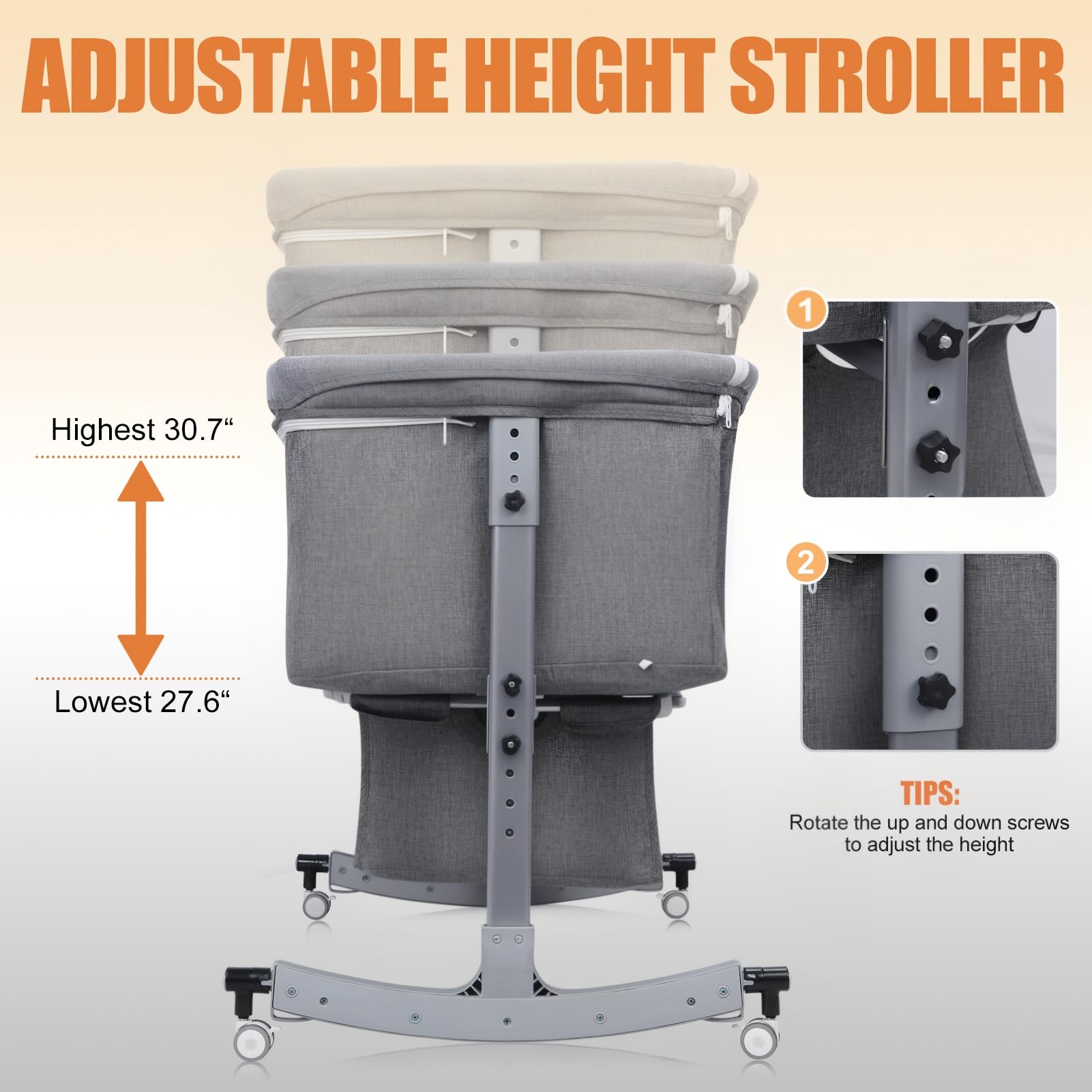 Height Adjustable Bedside Bassinet with Mosquito Net