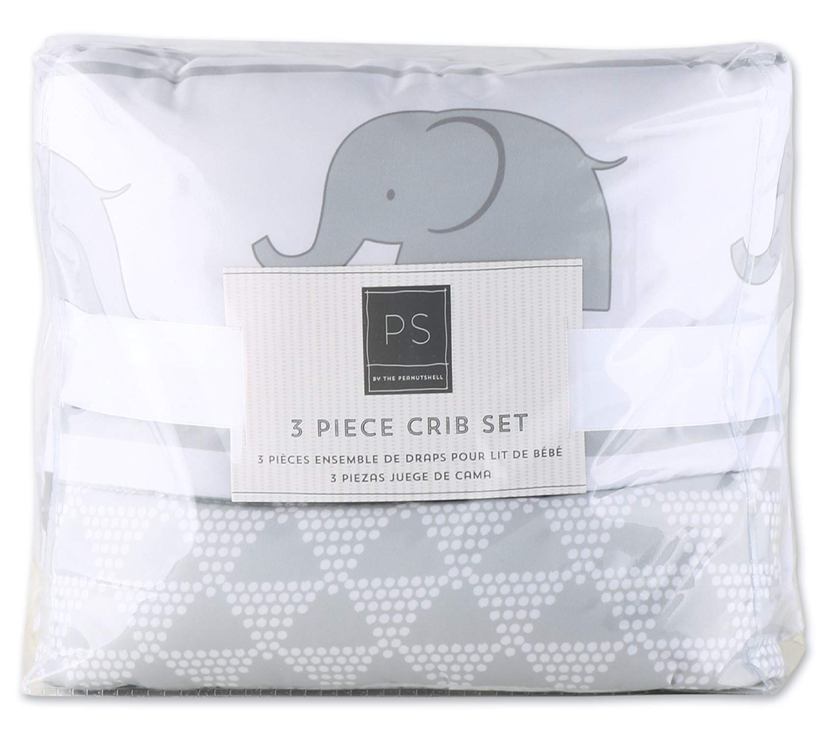 The Peanutshell 3 Piece Baby Crib Bedding Set for Boys & Girls - Newborn, Infant & Toddler Nursery Bed Set Decor with Fitted Crib Sheet, Dust Ruffle Comforter - Elephant Walk
