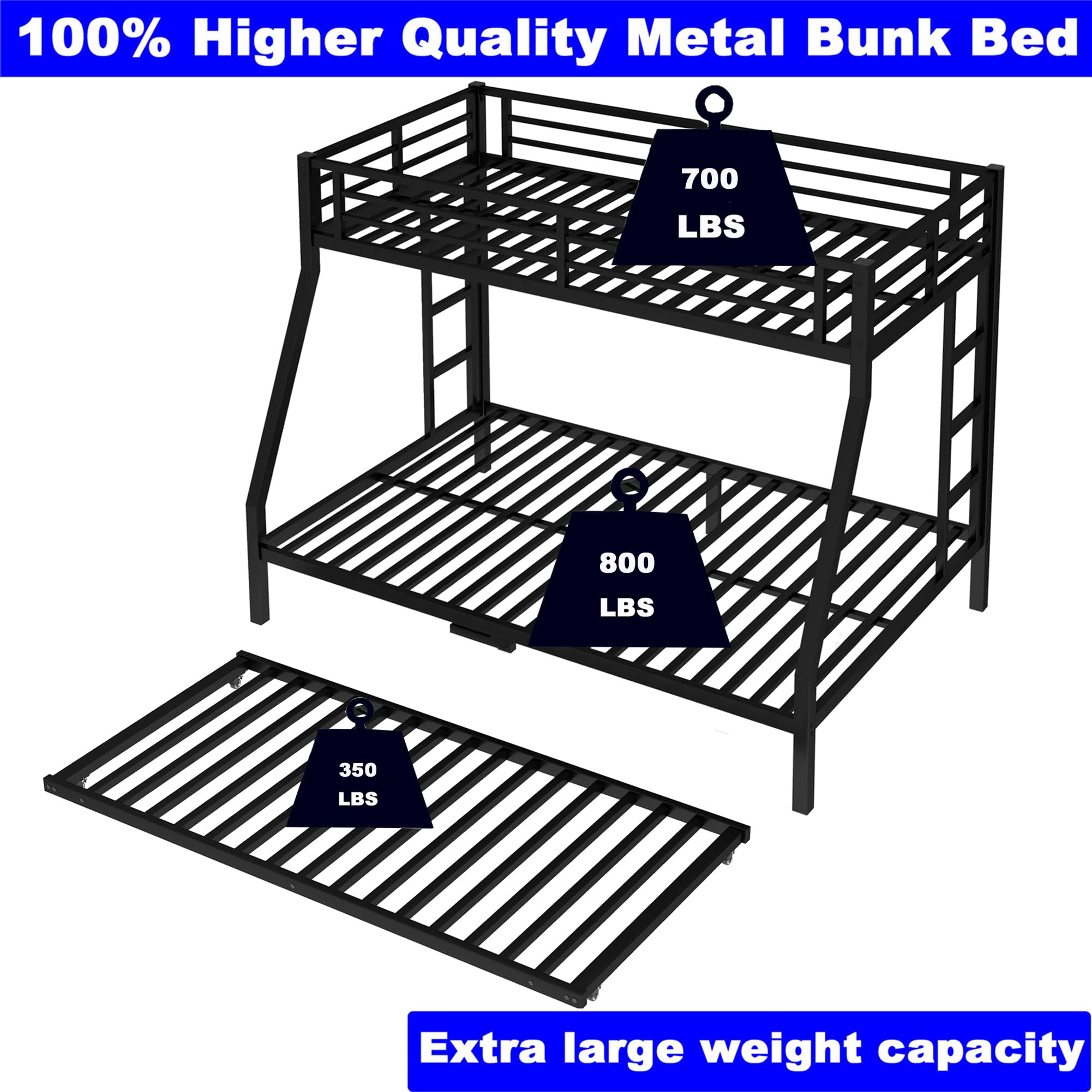 Metal Bunk Bed with Trundle