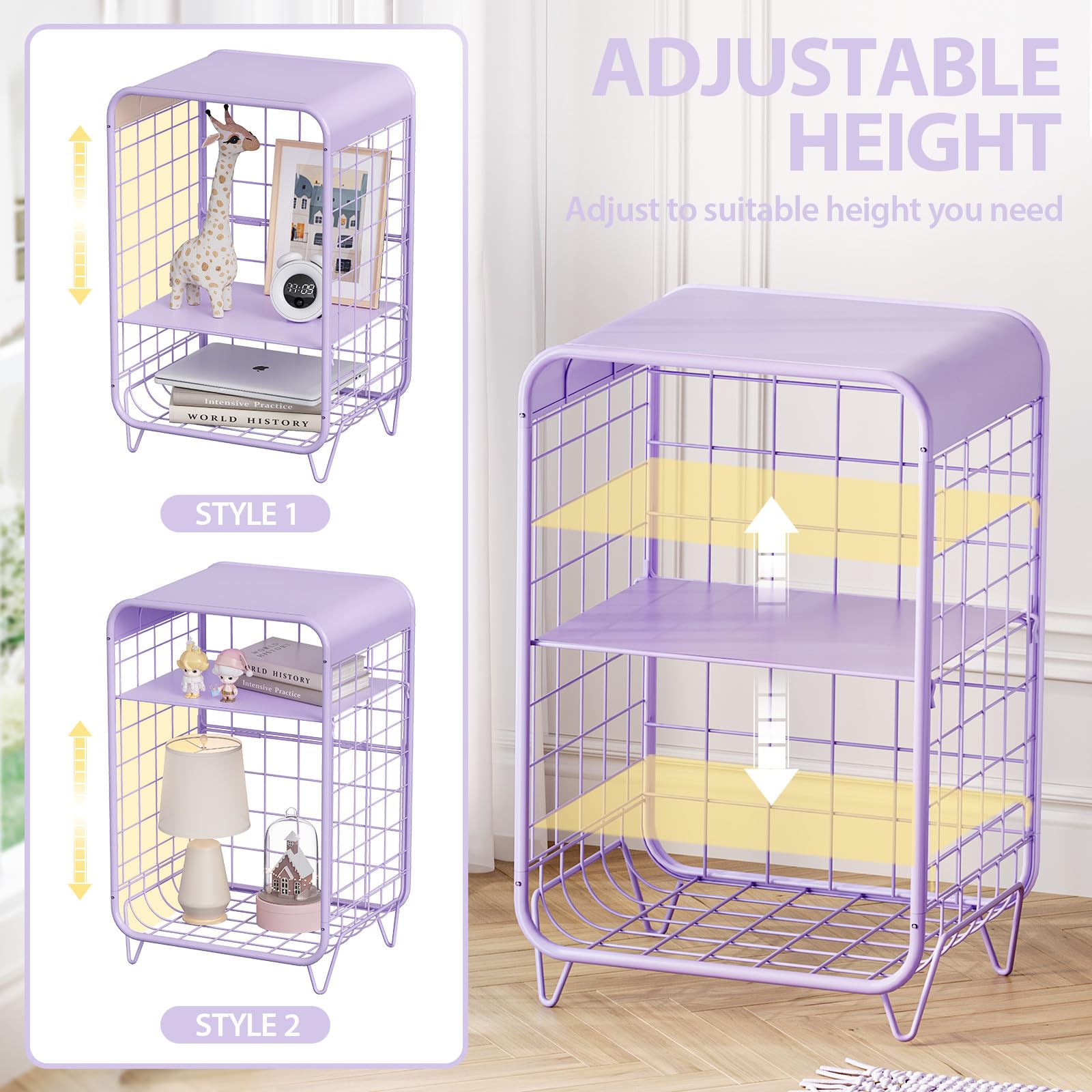 3-Tier Metal Side Table with Storage
