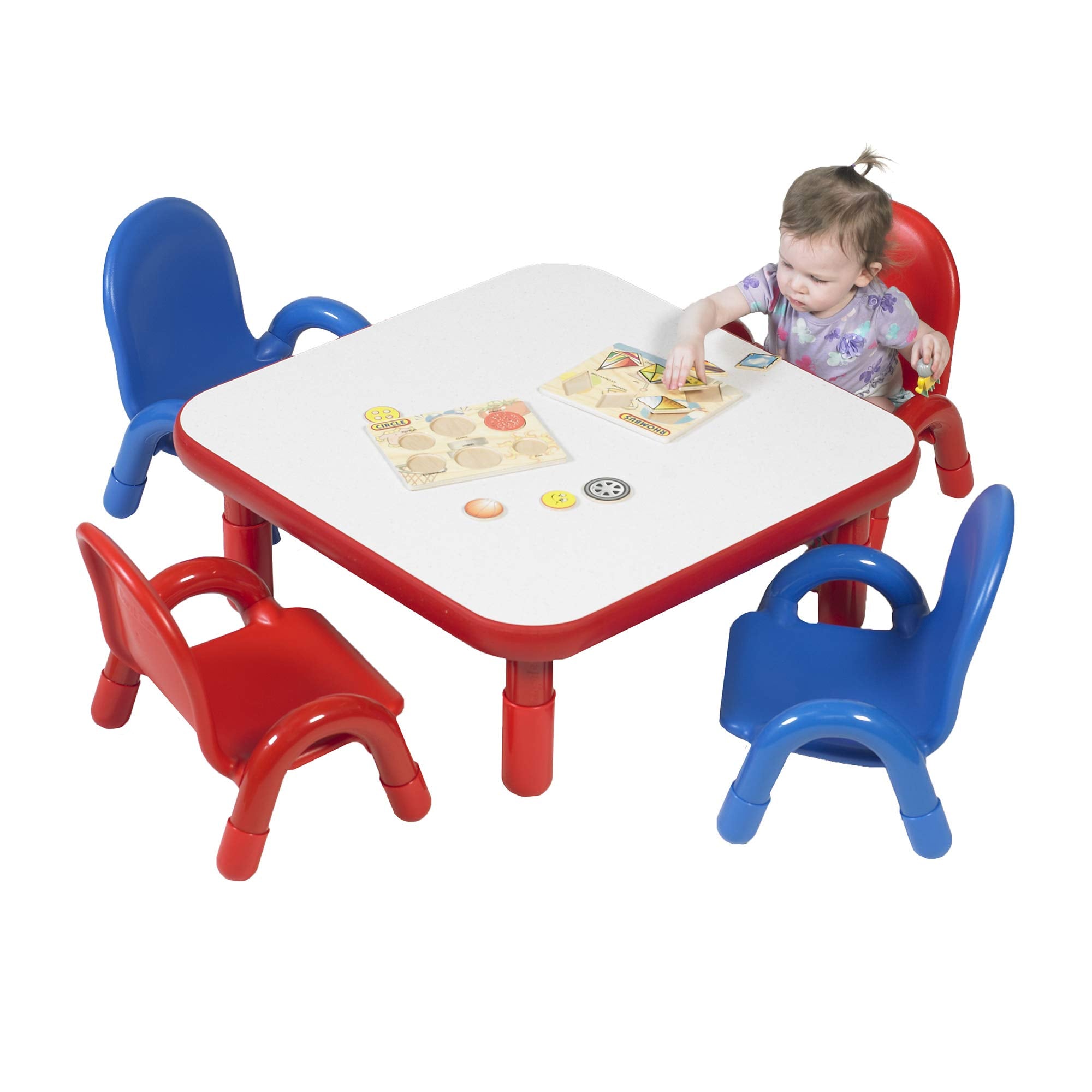 30" Square Kids Table and Chairs Set - Height Adjustable Toddler Activity Furniture