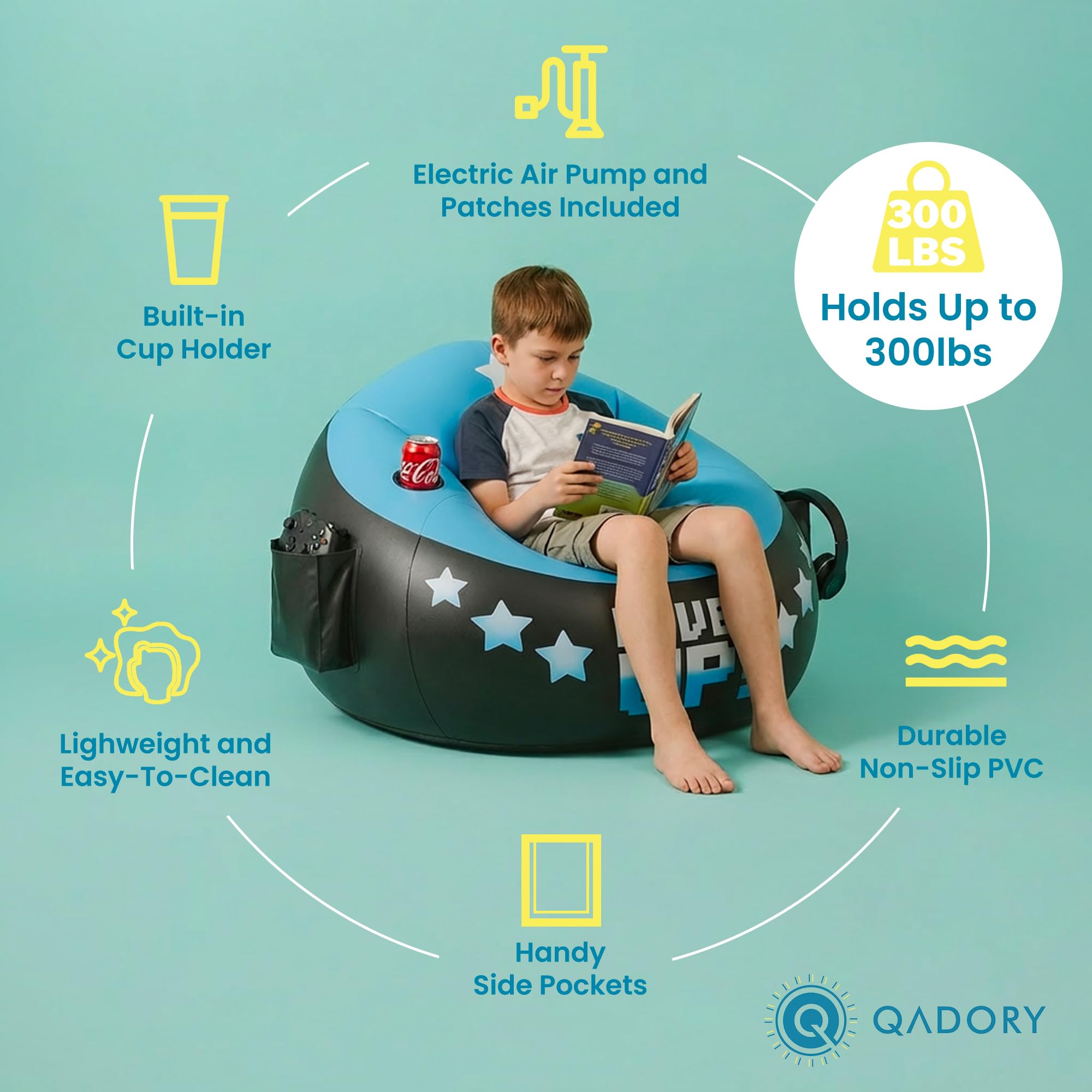 Inflatable Gaming Chair for Kids with Cup Holder and Storage Pockets